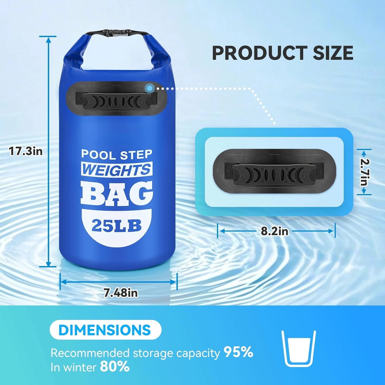 MM 2 pack 25lb Heavy Duty Pool Ladder Weights,Sand Fillable Universal Sand Bags Step Anchors,500D PVC Durable Waterproof&Foldable Sandbags for Above Ground Swimming Pools Stair,with Handle(Sky Blue)