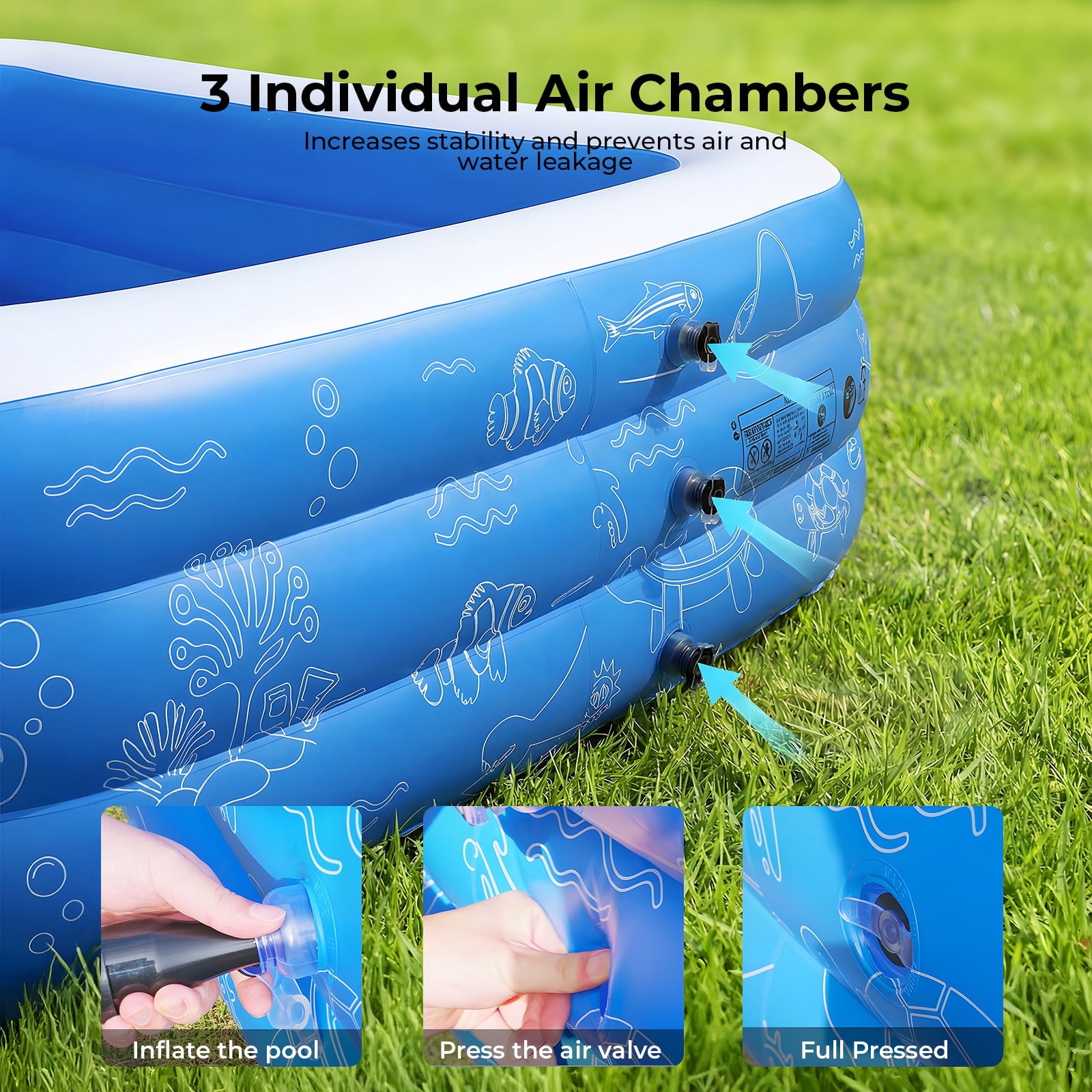 TASKBAY Inflatable Pool for Kids and Adults, 118 X 67.7 X 22 Oversized Thickened Family Blow Up Swimming Pool for Outdoor, Garden, Backyard, Blue