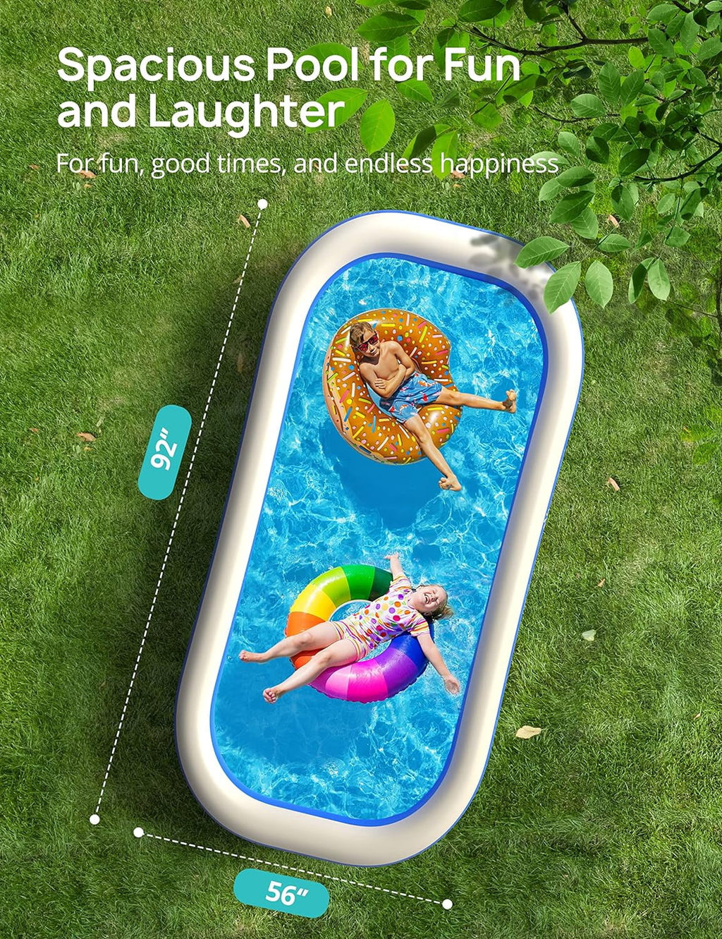 Sable Inflatable Pool, 95 x 75 x 40in Rectangular Swimming Pool for Toddlers, Kids, Family, Above Ground, Backyard, Outdoor