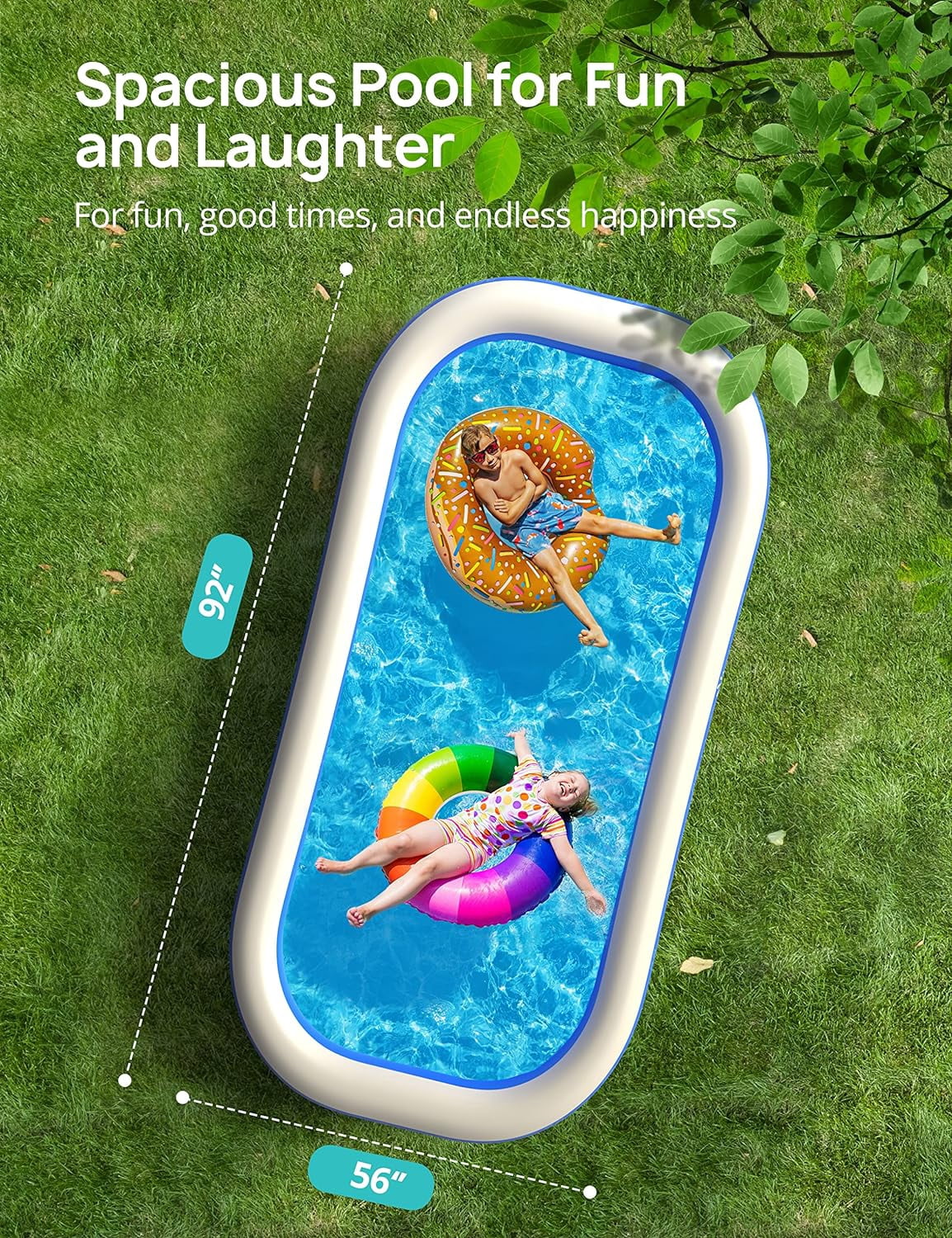 Sable Inflatable Pool, 95 x 75 x 40in Rectangular Swimming Pool for Toddlers, Kids, Family, Above Ground, Backyard, Outdoor
