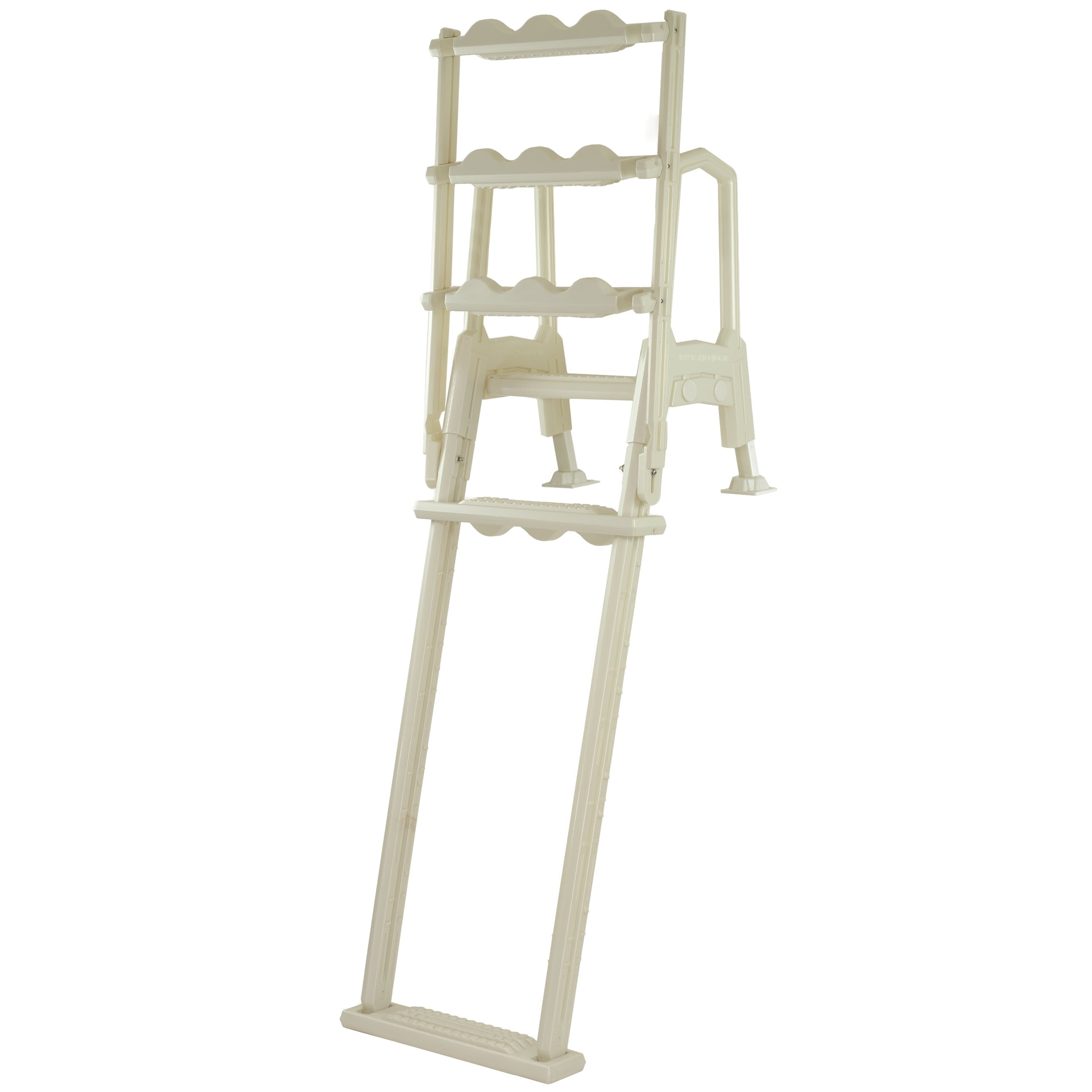 Aqua Select White Anti-Slip Pool Steps with White Steps and White Outside Flip-up Safety Ladder, 48-54H