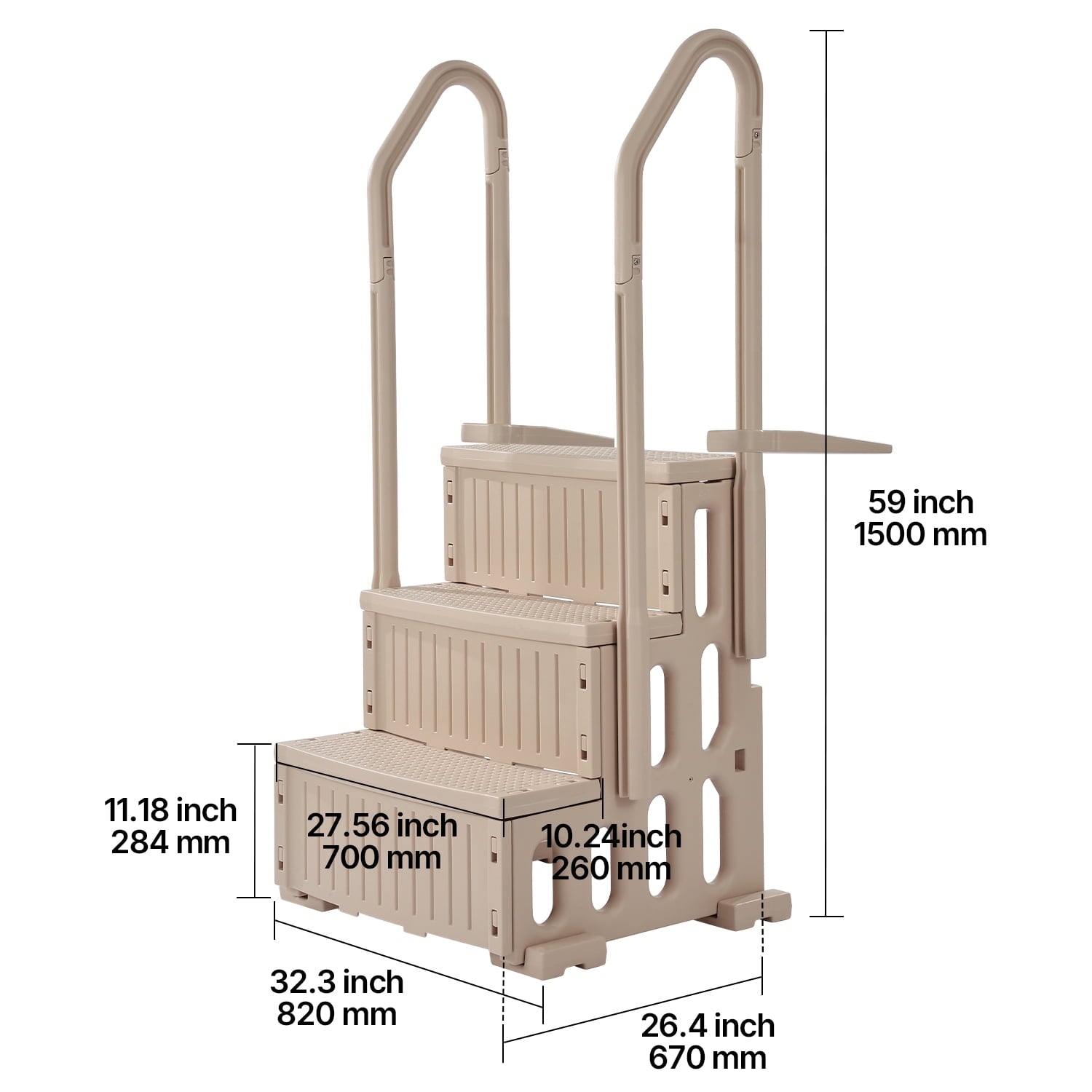 KFFKFF 4-Step Above Ground Pool Ladder, Anti-Slip Pool Steps with Dual Handrails, Supports 400 lbs, Fits 48-54 Inground & Above-Ground Pools, Creamy White