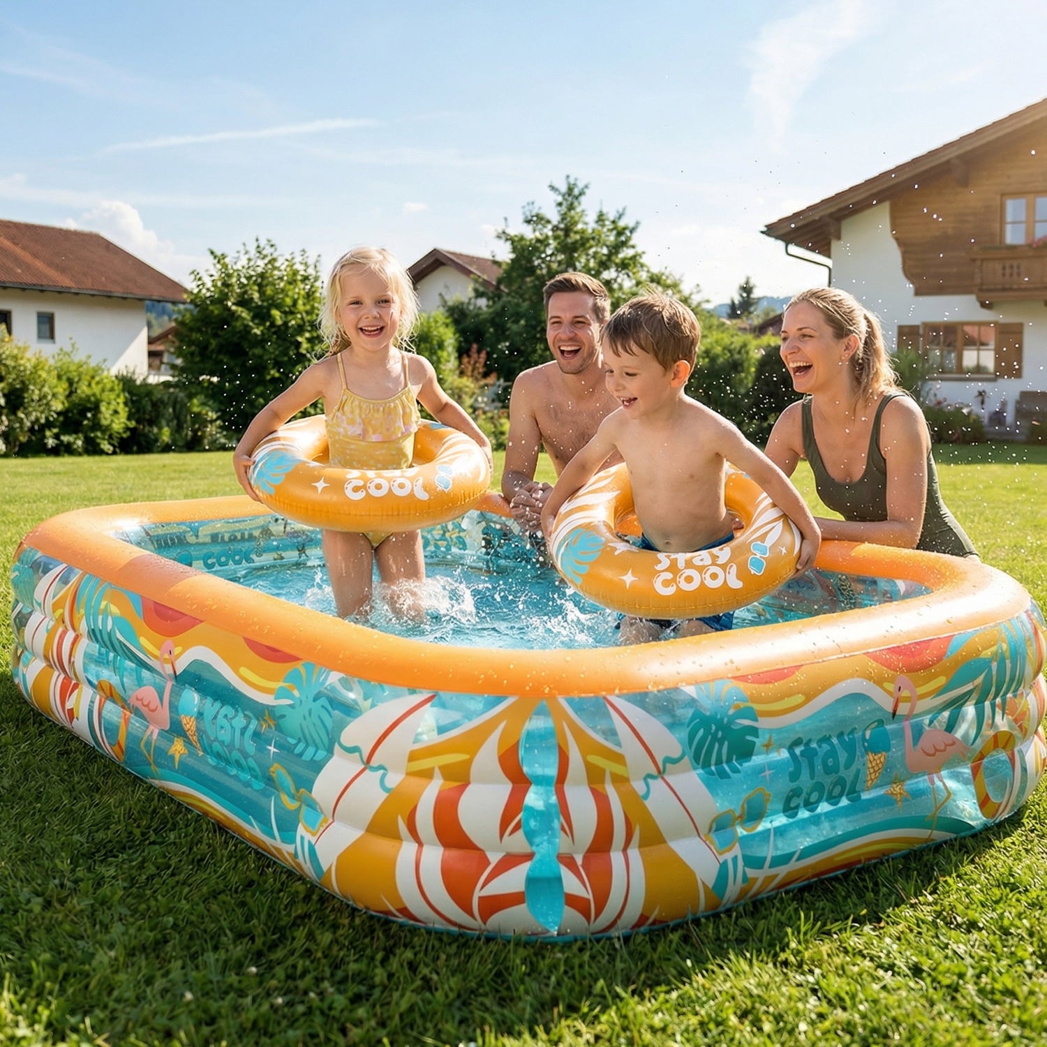 JoyStone Inflatable Pool for Kids and Adults, 120 x 72 x 22 Thickened Family Swimming Pool Paddling Pool with 2 Pool Floats, Summer Water Toy for Backyard, Garden