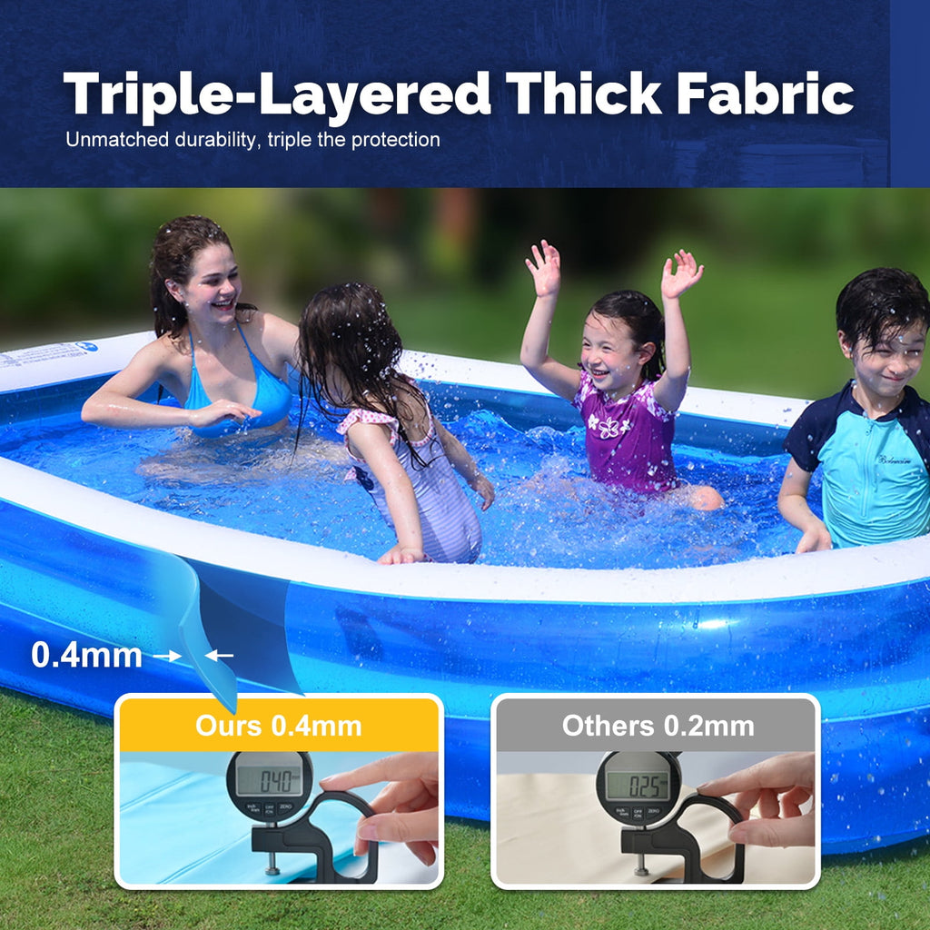 Honeydrill Inflatable Swimming Pools for Kids and Adults, 43 x 34.5 x 13 Blow Up Pool for Backyard, Blue