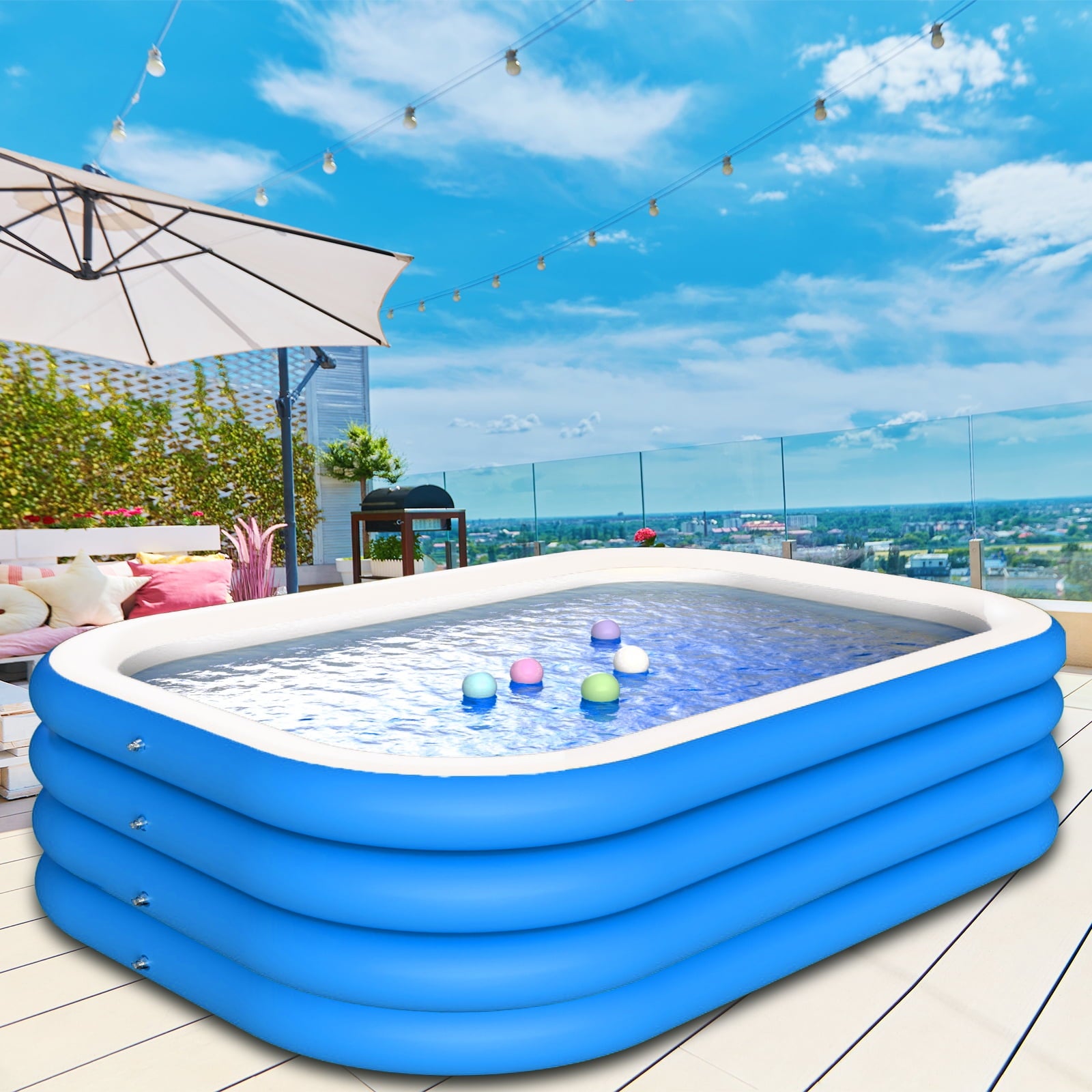 DAZLUTE Inflatable Pool for Kids and Adults, 118 x 71 x 28 Oversized Thickened Family Swimming Pool for Kids Children Outdoor, Garden, Backyard, Summer Water Party,Blue