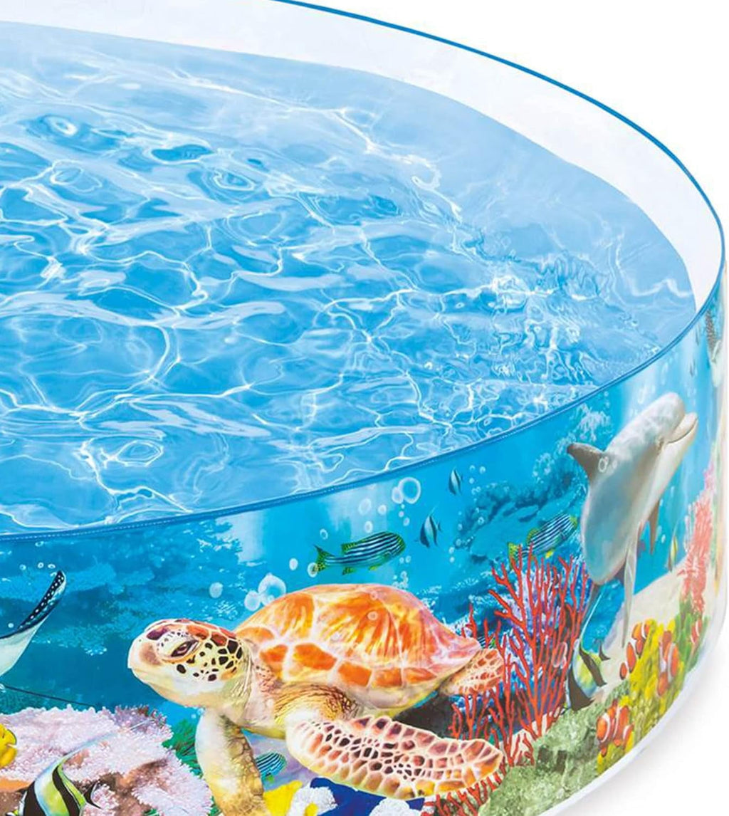 Deep Sea Blue 8 Feet x 18 Inch SnapSet Instant Round Plastic Above Ground Swimming Kiddie Pool for Ages 3 Years and Up, Blue