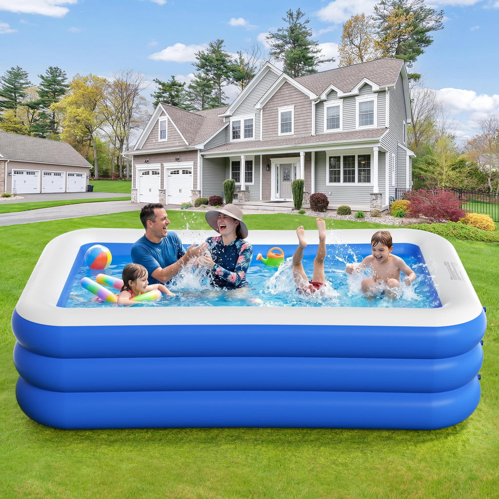 GVDV Blow Up Pool, Thickened Inflatable Pool for Kids, Adults, Family, 9.83 x 5.97 x 1.67 ft, Full-Sized Inflatable Kiddie Pools, Swimming Pool, Rectangle