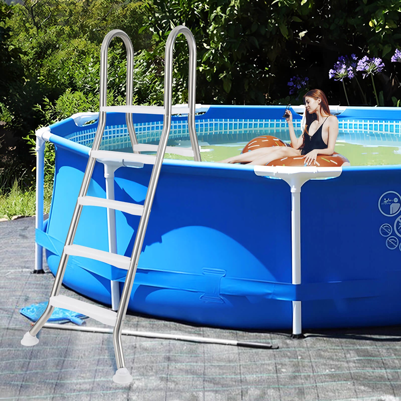 Costway 75.6 Above Ground Pool Ladder with Top Platform Non-slip Steps & Rounded Handrails