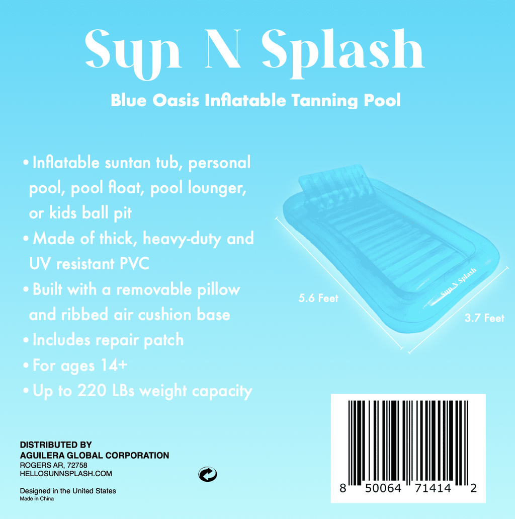 Sun N Splash Blue Oasis Inflatable Tanning Pool for Ages 14+