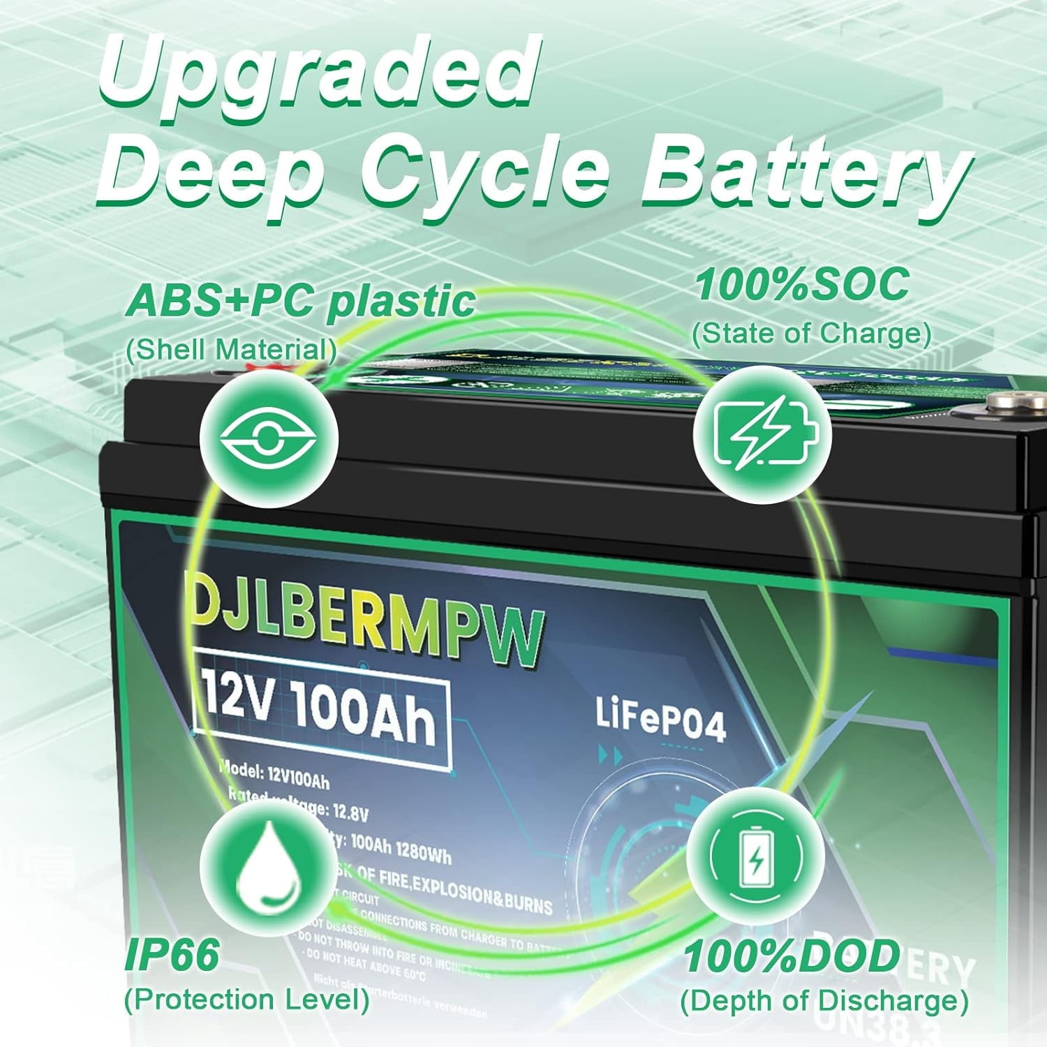 DJLBERMPW LiFePO4 Battery 36V 100Ah Lithium Battery, Built-in 100A BMS,15000+ Deep Cycles 36V Golf Cart Battery 3840Wh for Marine Boat, Trolling Motor, RV, Solar, Kayak Cart