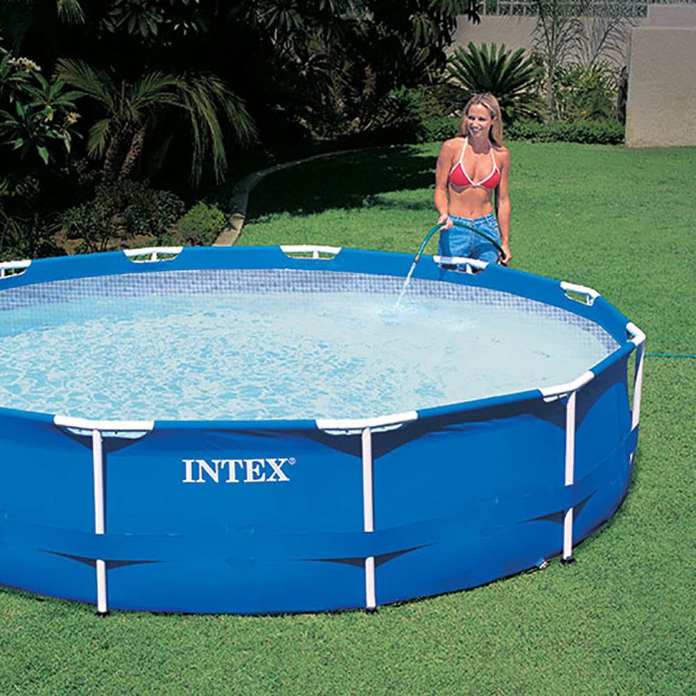 Open Box Intex 12' x 30 Metal Frame Round Above Ground Swimming Pool