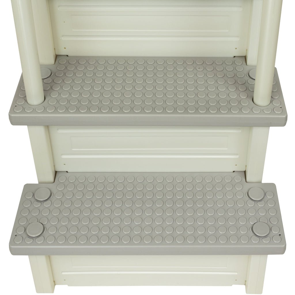 Aqua Select White Anti-Slip Pool Steps with White Steps and White Outside Flip-up Safety Ladder, 48-54H