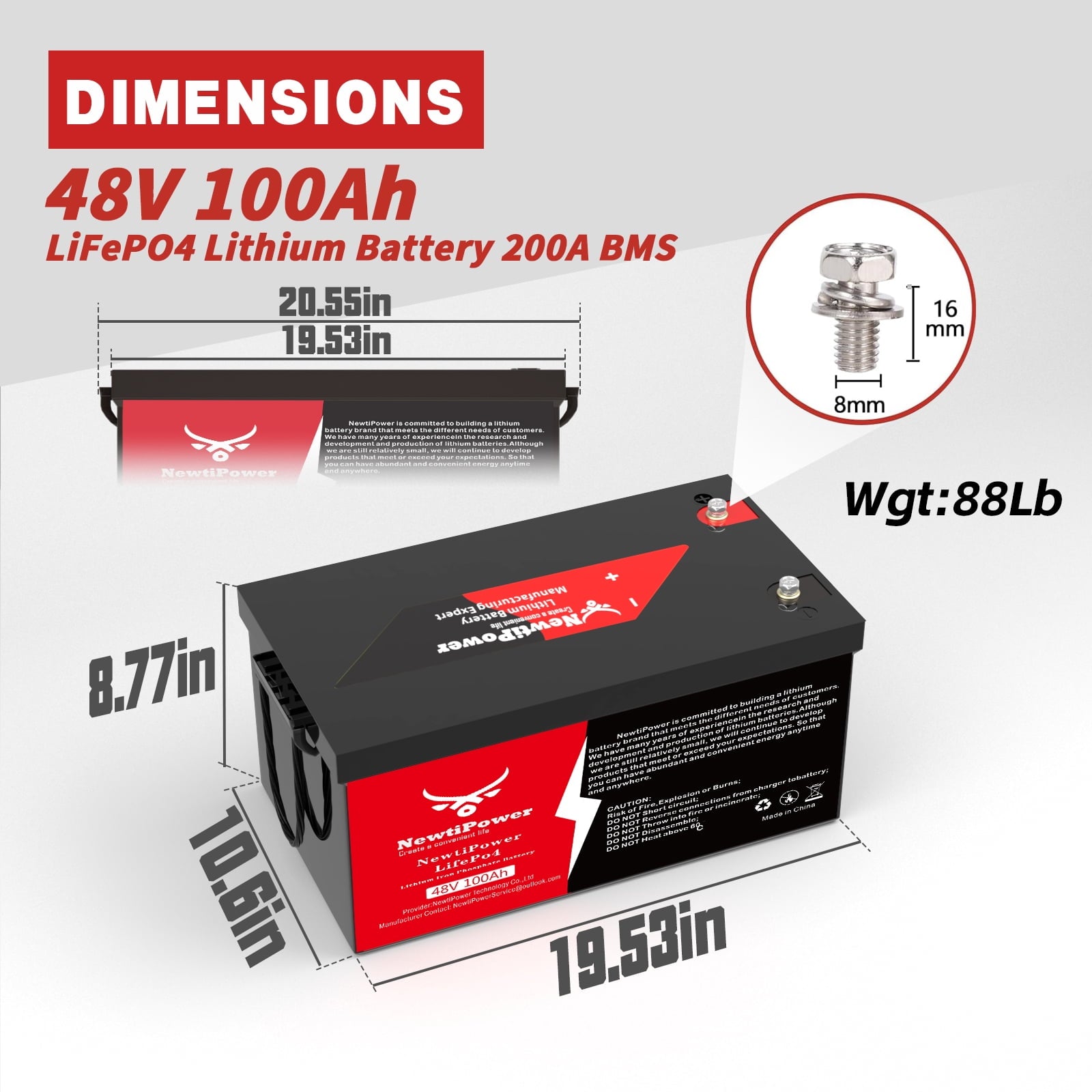 48V 100Ah LiFePO4 Lithium Battery,200A BMS,10000+ Deep Cycle Lithium Iron Phosphate Battery Great for Golf Cart, RV, Marine and Off Grid Applications