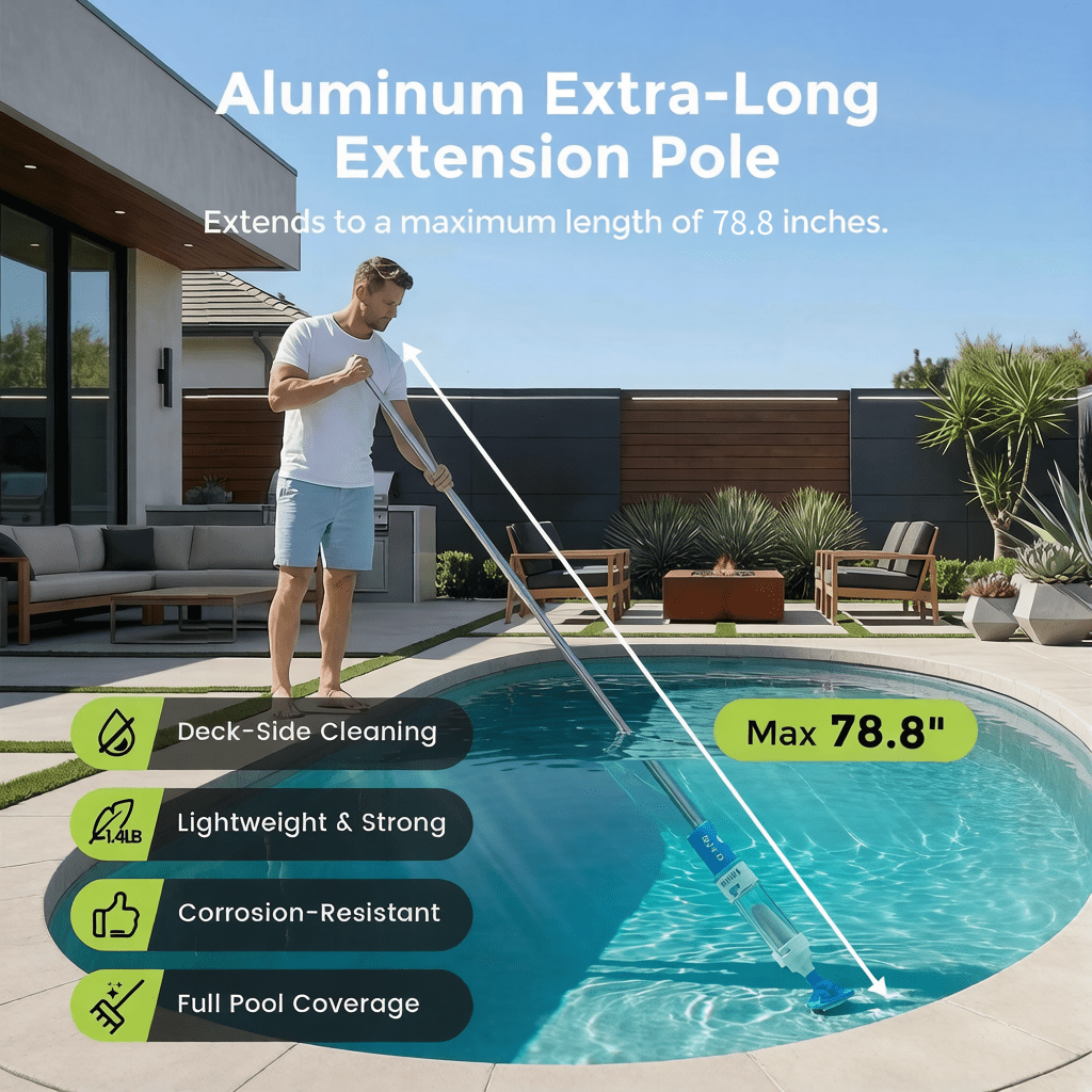 SYVIO 2-in-1 Cordless Handheld Pool Vacuum, Rechargeable Pool & Spa Cleaner with Telescopic Pole (78.8”), 60 Min Runtime, Ideal for Above Ground Pools, Hot Tubs & Small Pools