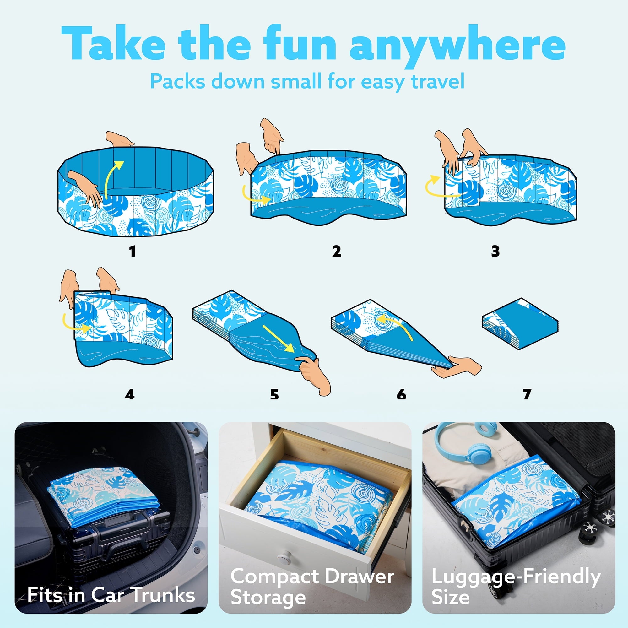 JOYFY Foldable Pool Plastic Kiddie Pool, Portable Doggie Swimming Pool for Dogs Cats and Kids(63 x 12, Blue)