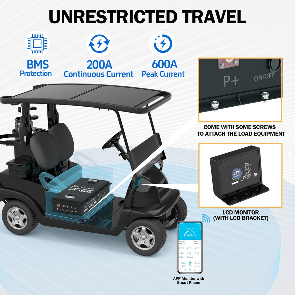 Paoweric 48V 100Ah LiFePO4 Lithium Golf Cart Battery with Charger, Perfect for Golf Cart, Trolling Motor