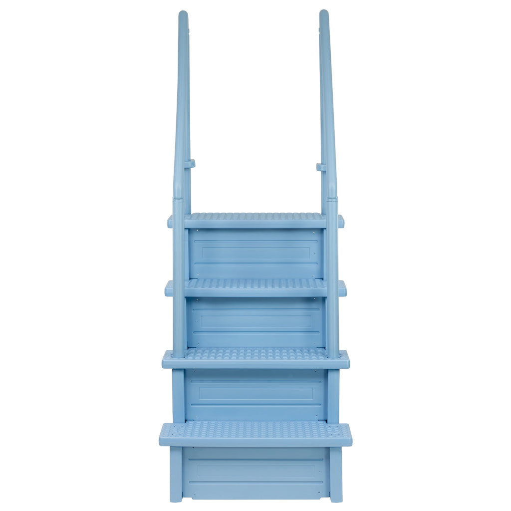 Aqua Select White Anti-Slip Pool Steps with White Steps and White Outside Flip-up Safety Ladder, 48-54H