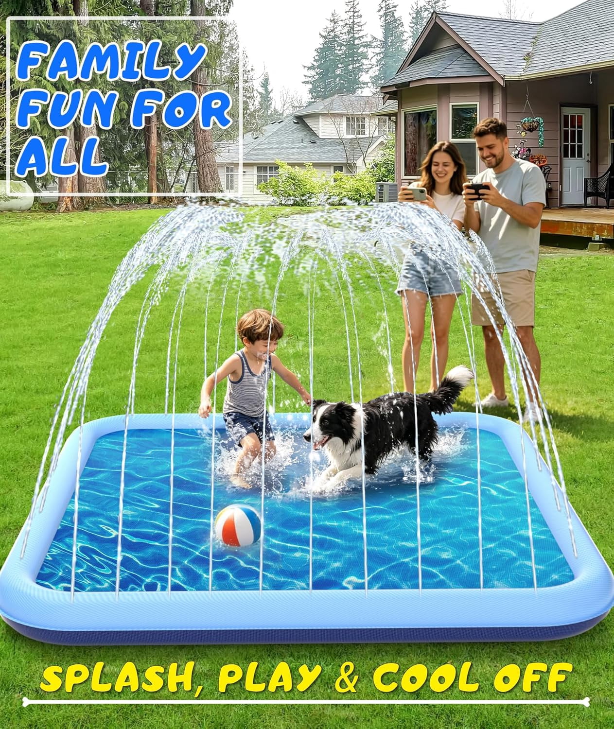 Splash Pad, 155- 110.24 Size Extra Large Sprinkler Play Mat for Dogs & Kids, Thicker Wading Pool Summer Outdoor Water Toys, Fun Backyard Fountain Play Pad for 3 Age+ Girls Boys Children & Pets