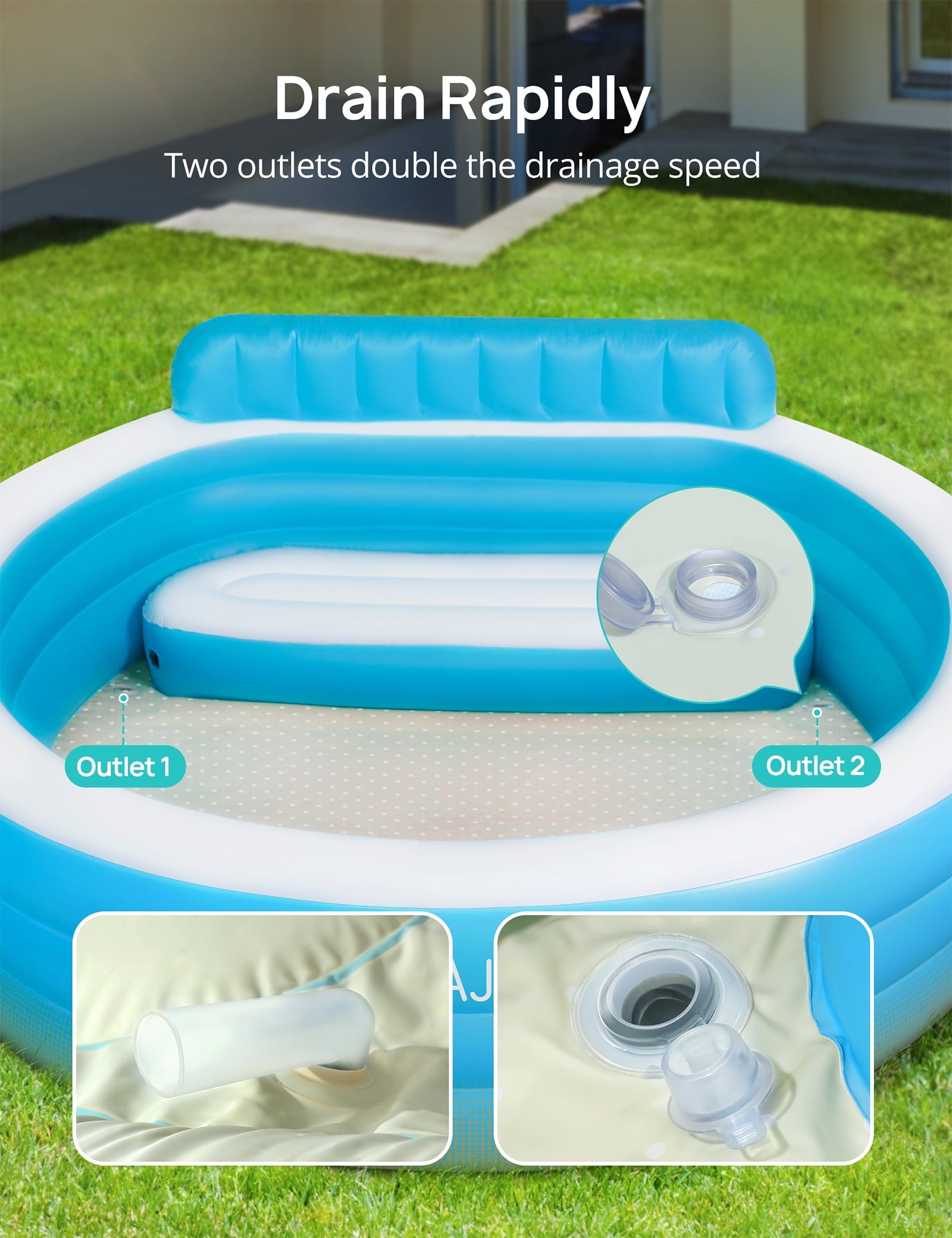 Sable Inflatable Pool, 95 x 75 x 40in Rectangular Swimming Pool for Toddlers, Kids, Family, Above Ground, Backyard, Outdoor