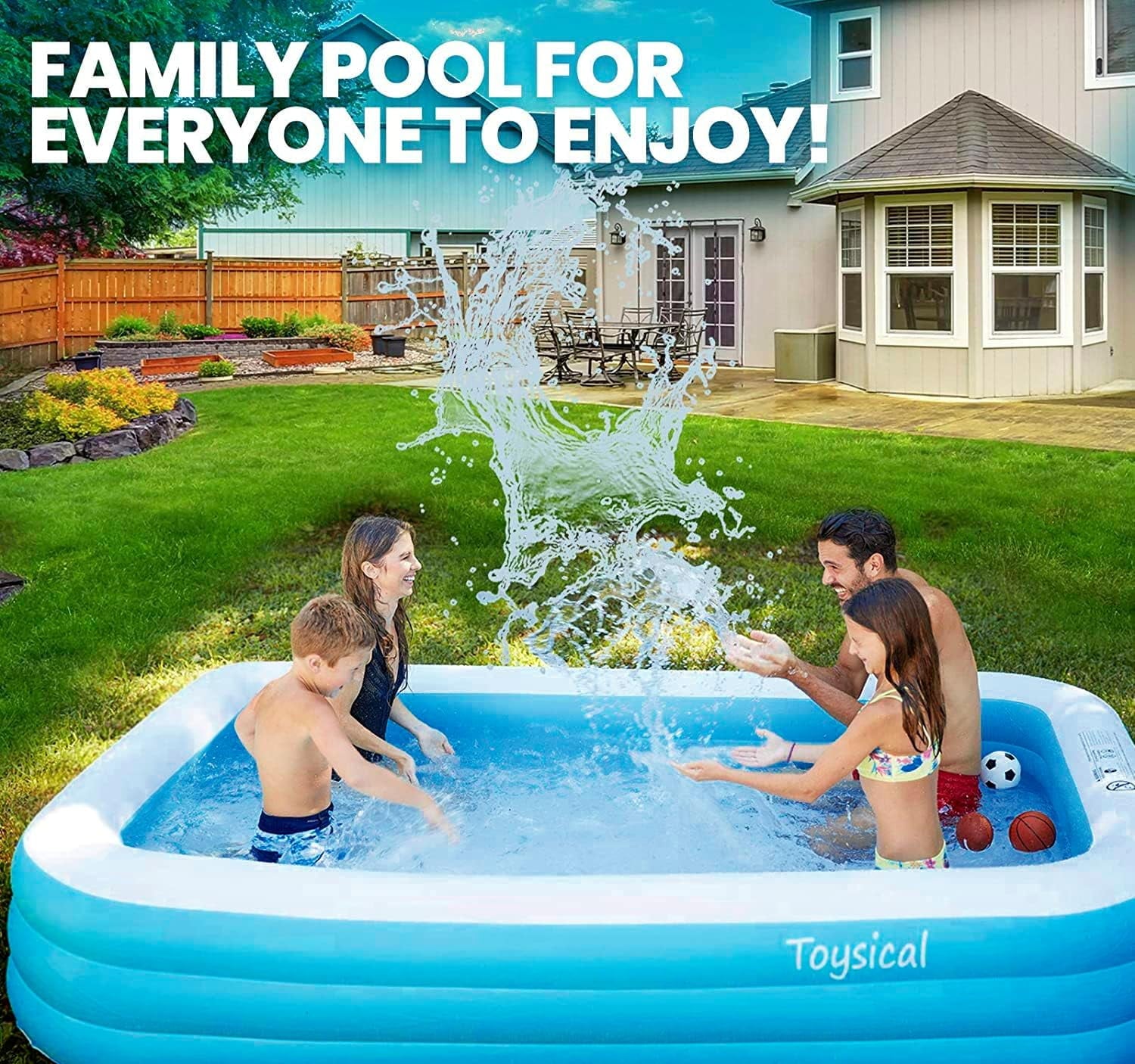 Toysical Inflatable Pool with Air Pump - 118 x 72 x 22” Above Ground Pool, Swimming Pools for Kids and Adults and The Entire Family ,More Durable Than Other Blow Up Pools , Includes Patches