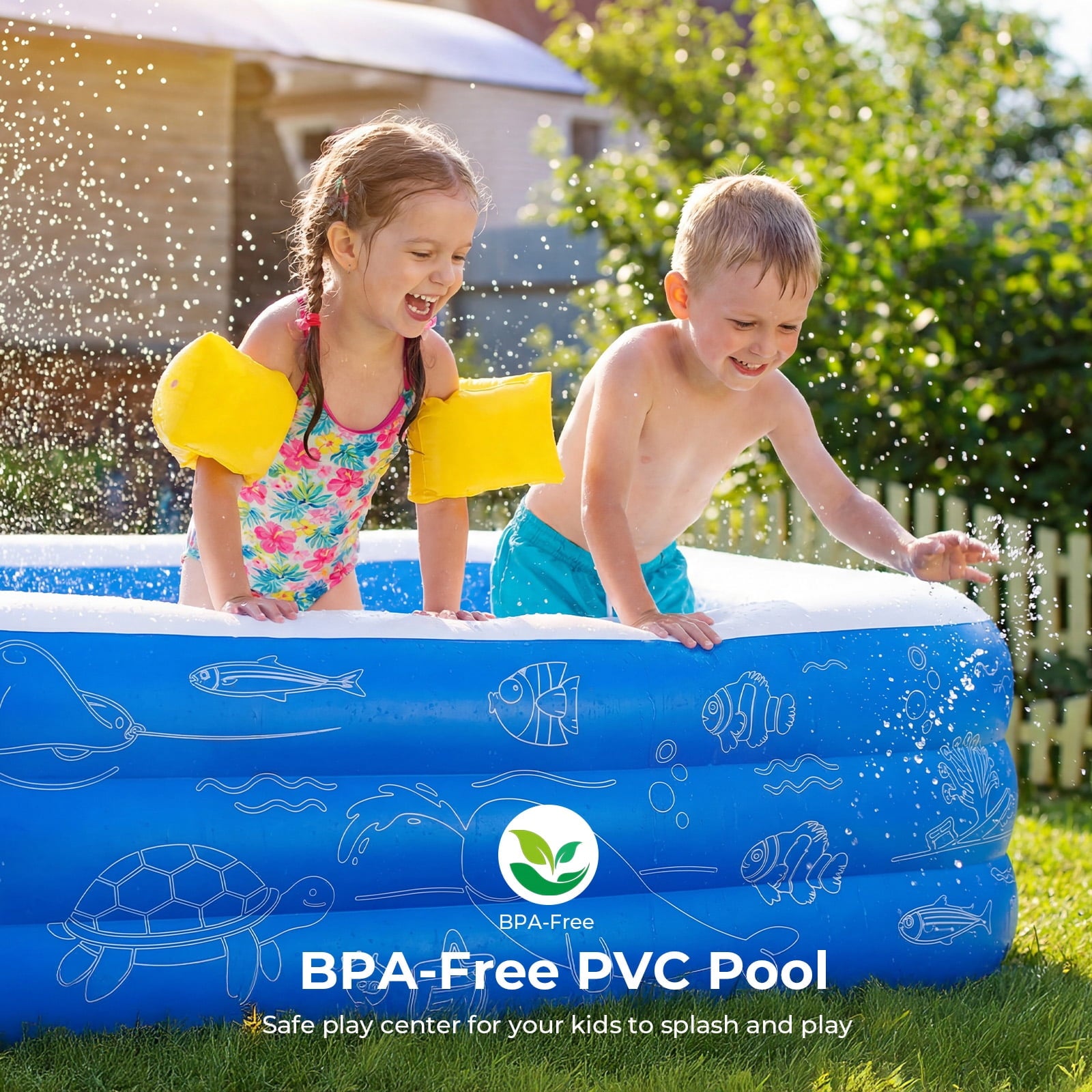 TASKBAY Inflatable Pool for Kids and Adults, 118 X 67.7 X 22 Oversized Thickened Family Blow Up Swimming Pool for Outdoor, Garden, Backyard, Blue