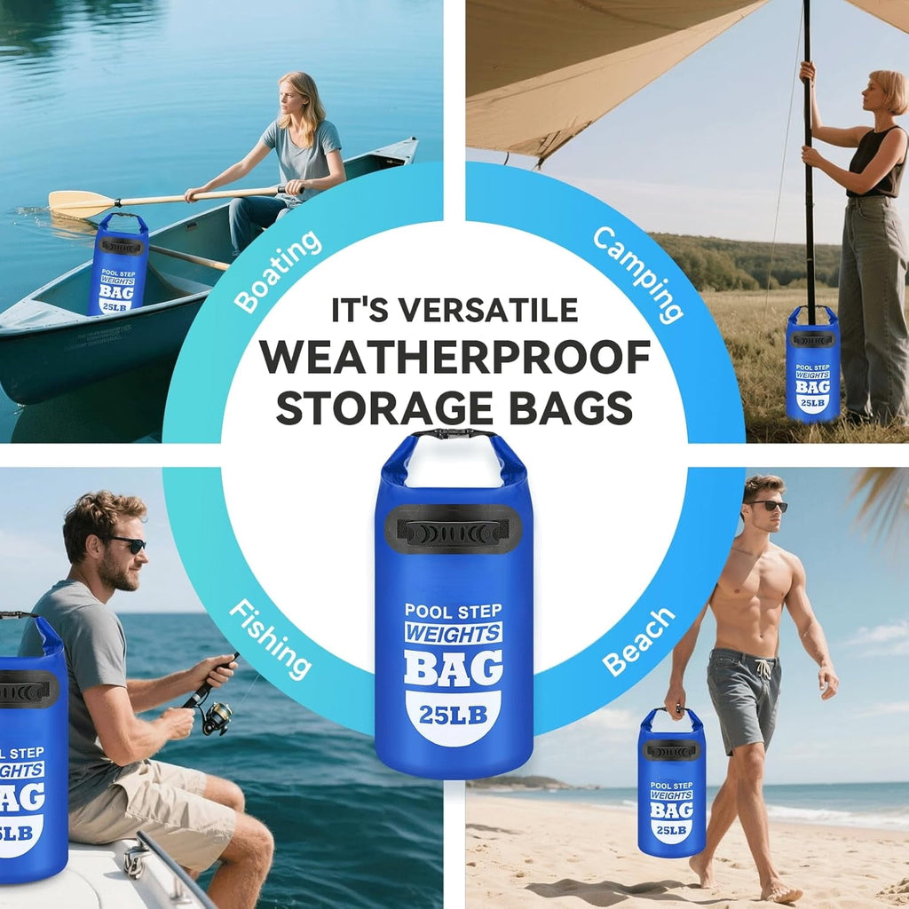 MM 2 pack 25lb Heavy Duty Pool Ladder Weights,Sand Fillable Universal Sand Bags Step Anchors,500D PVC Durable Waterproof&Foldable Sandbags for Above Ground Swimming Pools Stair,with Handle(Sky Blue)