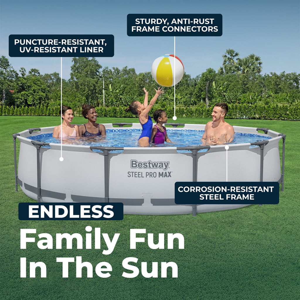 Open Box Bestway Steel Pro MAX 12' x 30 Above Ground Swimming Pool Set, Gray