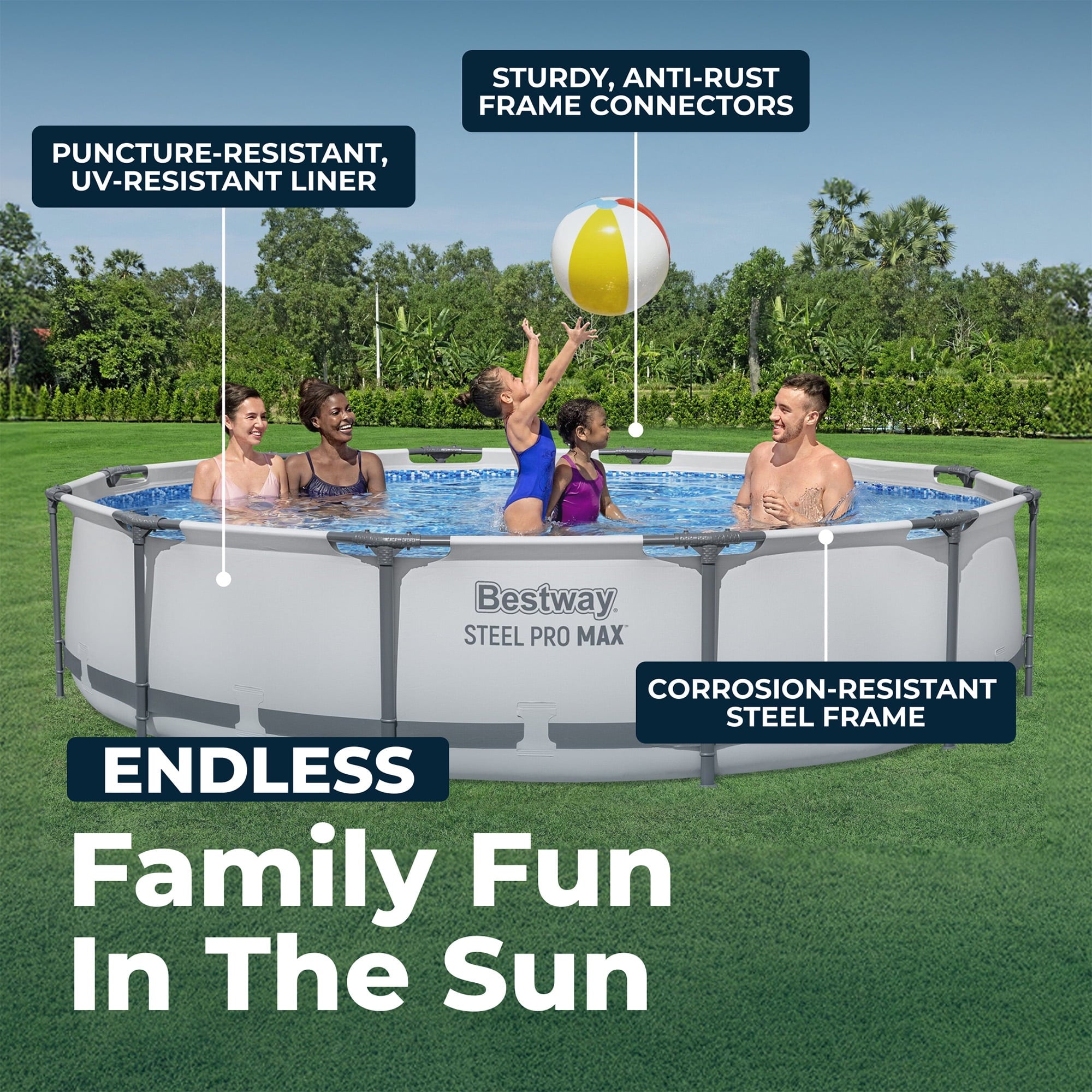 Open Box Bestway Steel Pro MAX 12' x 30 Above Ground Swimming Pool Set, Gray