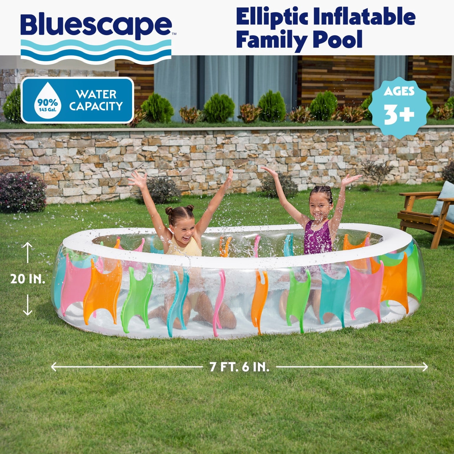 Bluescape Elliptic Inflatable Family Pool 7'6 x 60 x 20