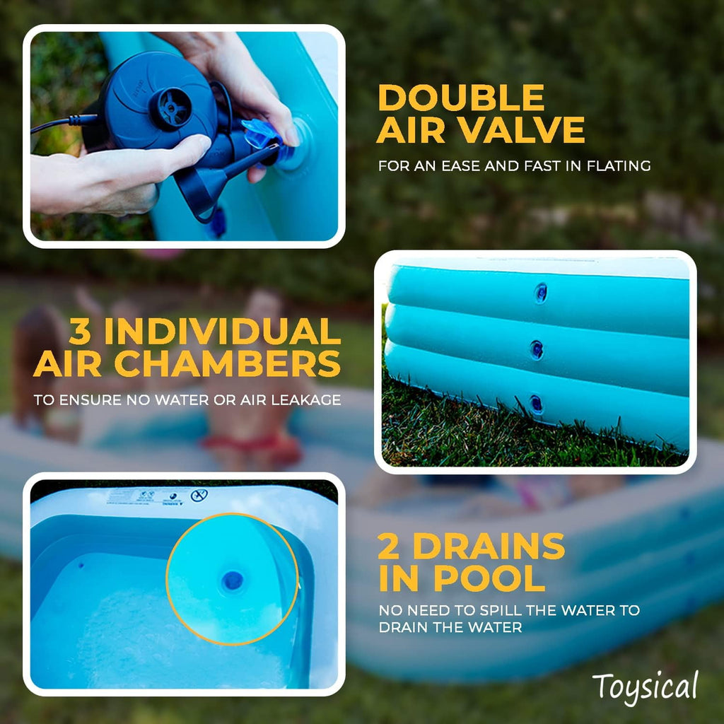Toysical Inflatable Pool with Air Pump - 118 x 72 x 22” Above Ground Pool, Swimming Pools for Kids and Adults and The Entire Family ,More Durable Than Other Blow Up Pools , Includes Patches