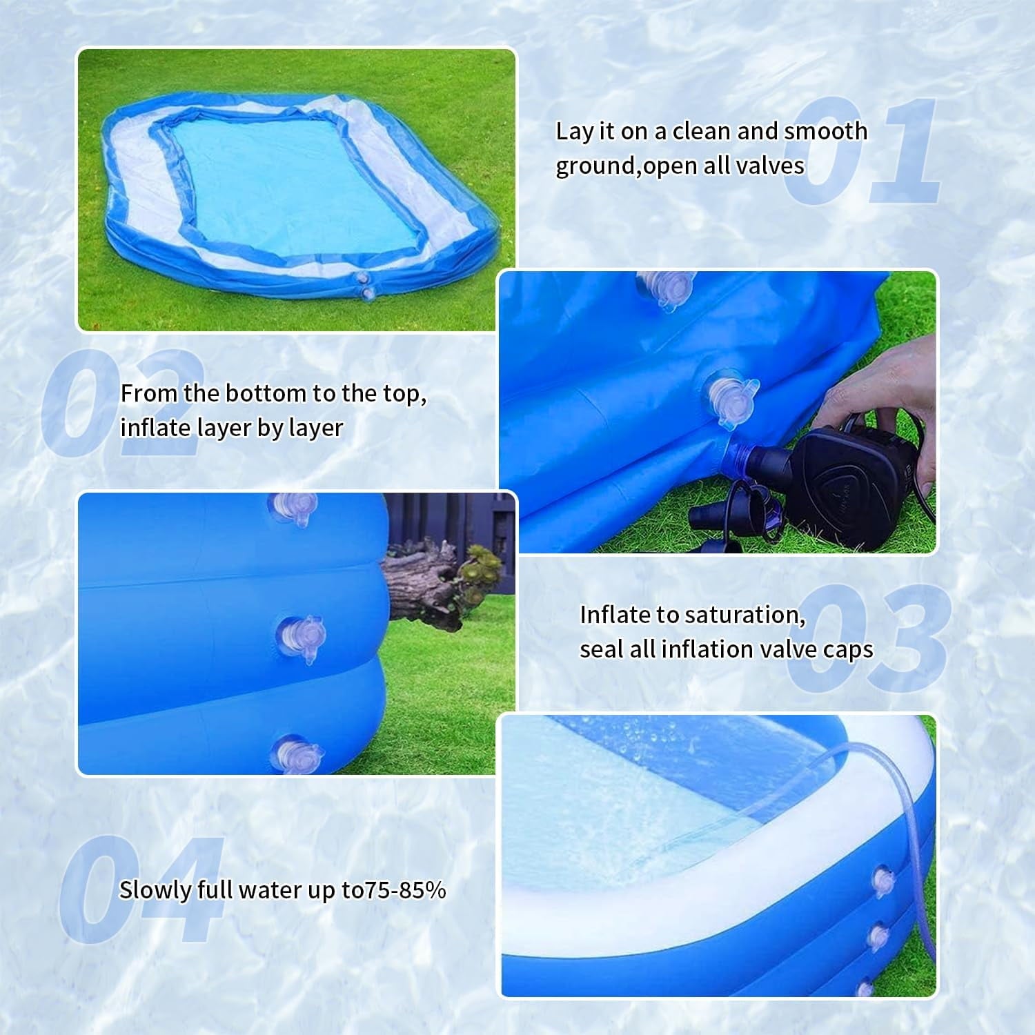 Cowin Inflatable Swimming Pool for Kids Adults, 120 x 72 x 22 Blow up Pool, Family Inflatable Swimming Pools for Backyard, Blue
