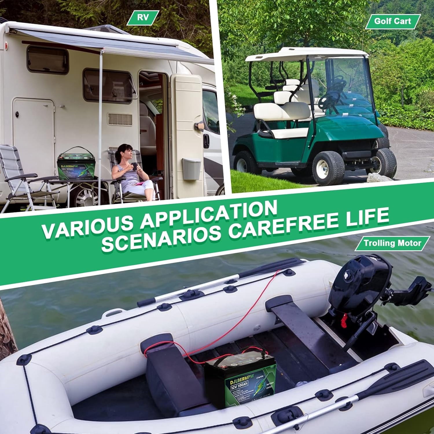 DJLBERMPW LiFePO4 Battery 36V 100Ah Lithium Battery, Built-in 100A BMS,15000+ Deep Cycles 36V Golf Cart Battery 3840Wh for Marine Boat, Trolling Motor, RV, Solar, Kayak Cart