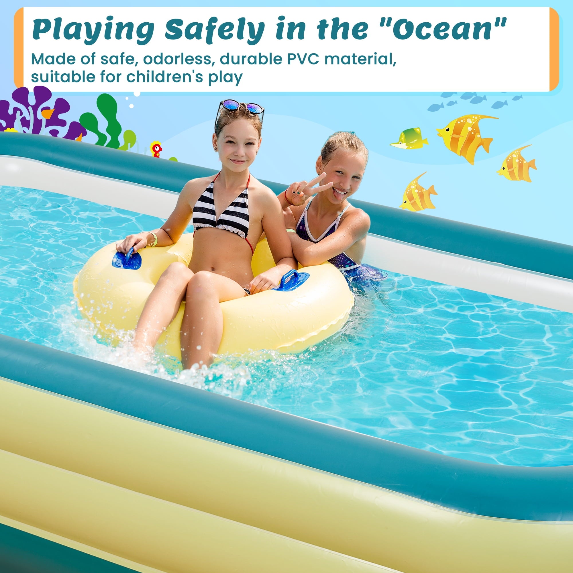 Naipo Inflatable Swimming Pool 120x72x22 Blow up Pool , Full-Sized Above Ground Family Pool, Summer Water Party, Backyard, Outdoor Beach Garden Lawn , Yellow