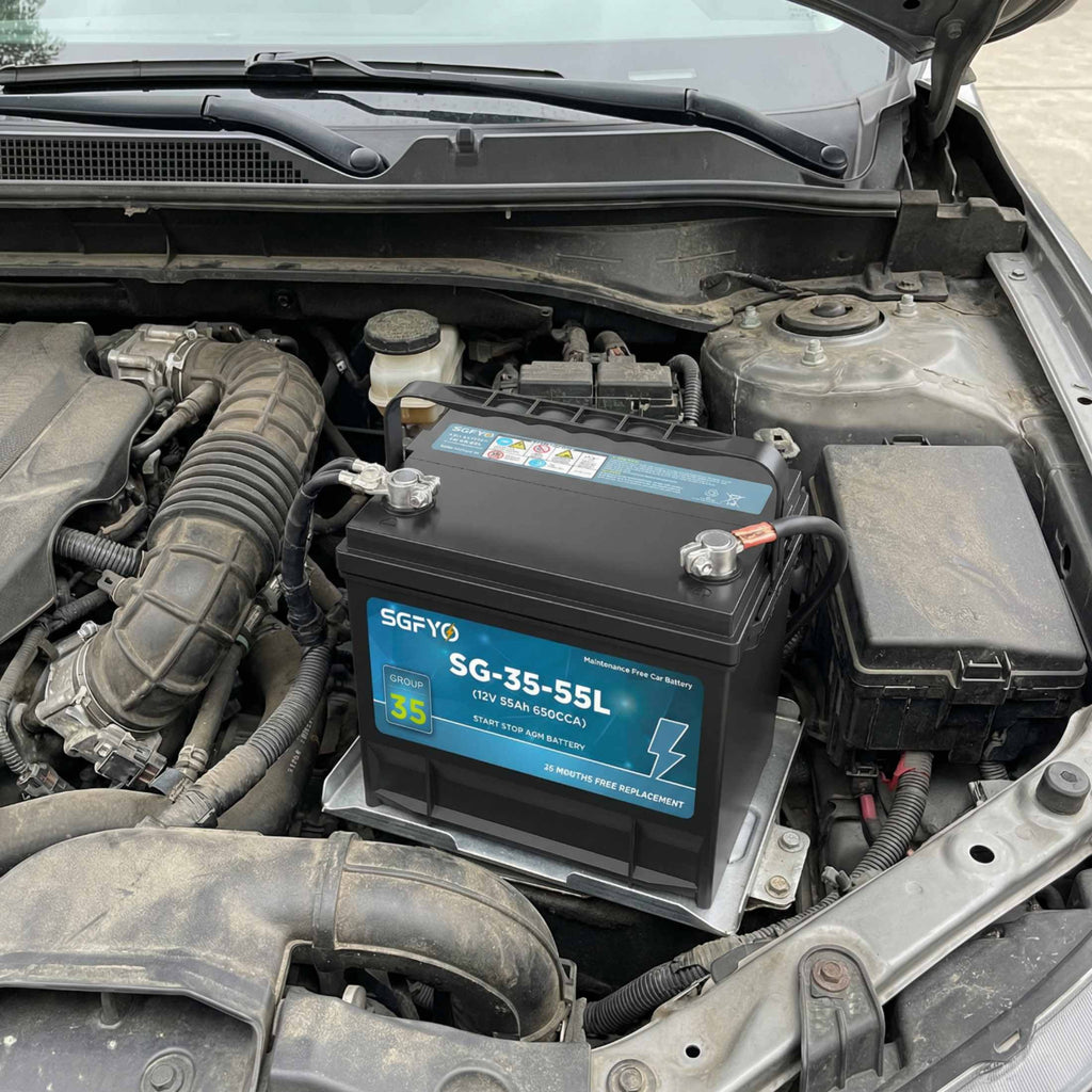 SGFYO Group Size 35 Car Battery,12V 55Ah 650CCA 88RC,AGM Maintenance Free Start Stop Automotive Replacement Battery