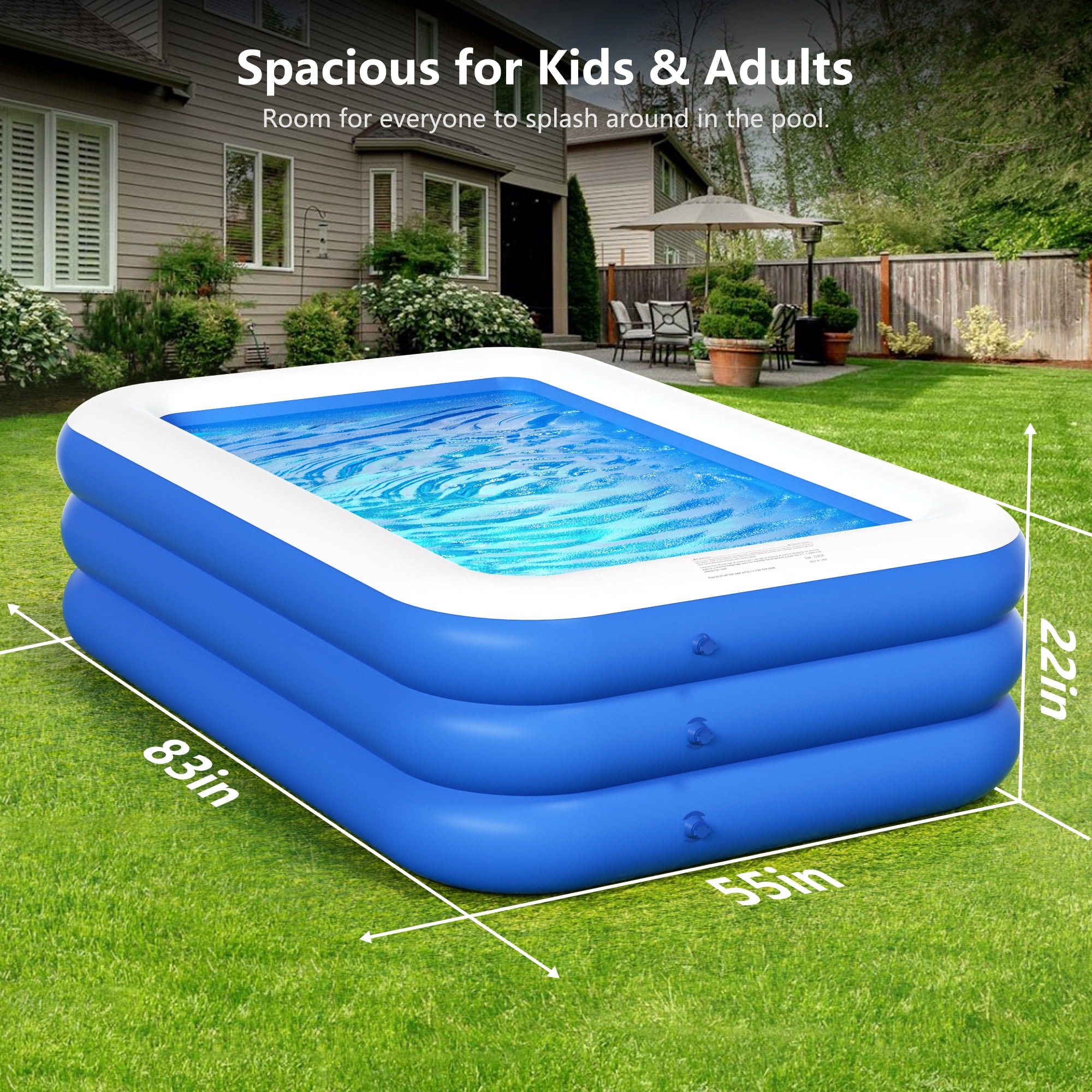 GVDV Blow Up Pool, Thickened Inflatable Pool for Kids, Adults, Family, 9.83 x 5.97 x 1.67 ft, Full-Sized Inflatable Kiddie Pools, Swimming Pool, Rectangle