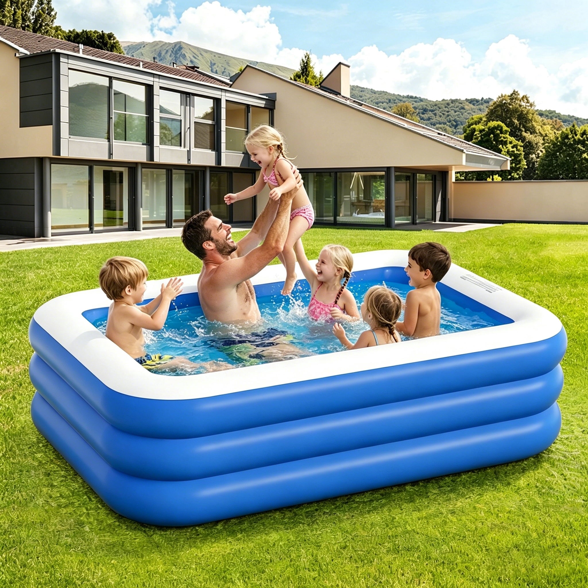 GVDV Blow Up Pool, Thickened Inflatable Pool for Kids, Adults, Family, 9.83 x 5.97 x 1.67 ft, Full-Sized Inflatable Kiddie Pools, Swimming Pool, Rectangle