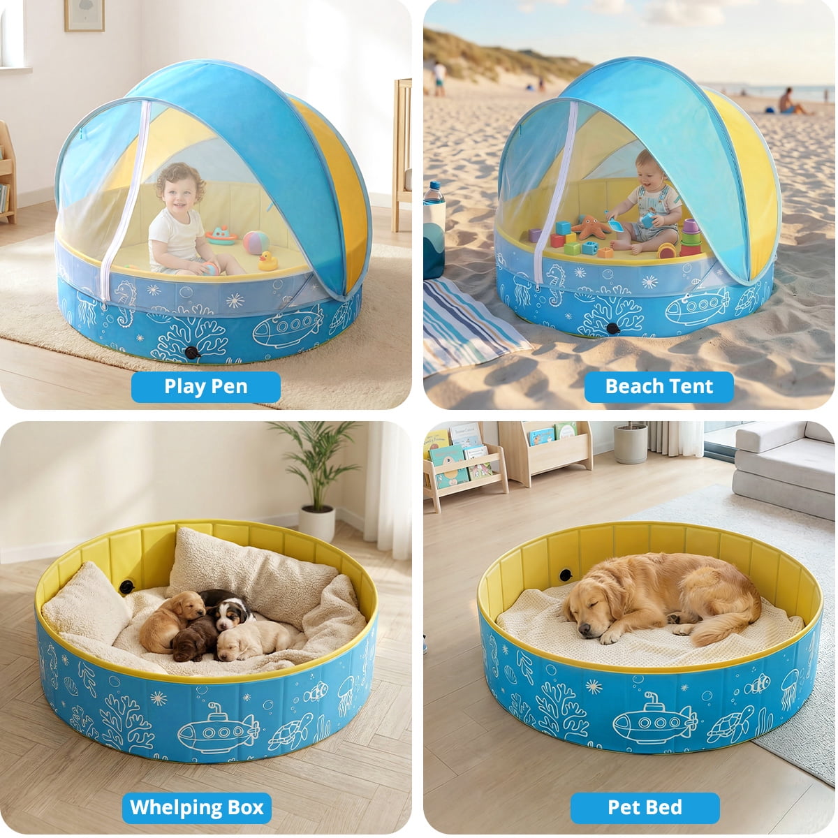 Kids Pool, Caveen Foldable Kiddie Pools for Toddler, Swimming Pool with Canopy for Backyard