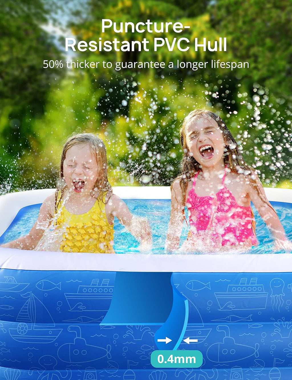 Sable Inflatable Pool, 95 x 75 x 40in Rectangular Swimming Pool for Toddlers, Kids, Family, Above Ground, Backyard, Outdoor