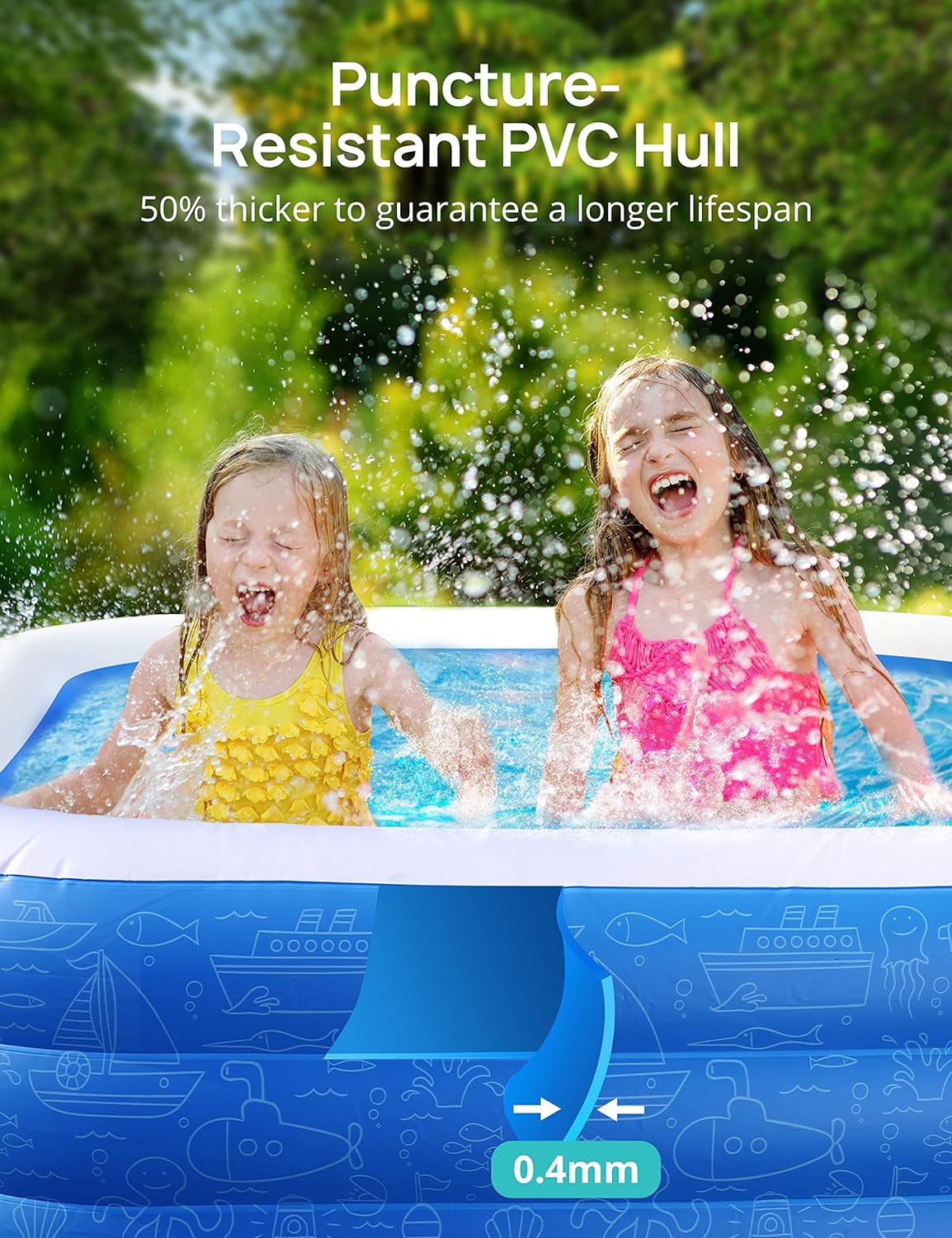 Sable Inflatable Pool, 95 x 75 x 40in Rectangular Swimming Pool for Toddlers, Kids, Family, Above Ground, Backyard, Outdoor