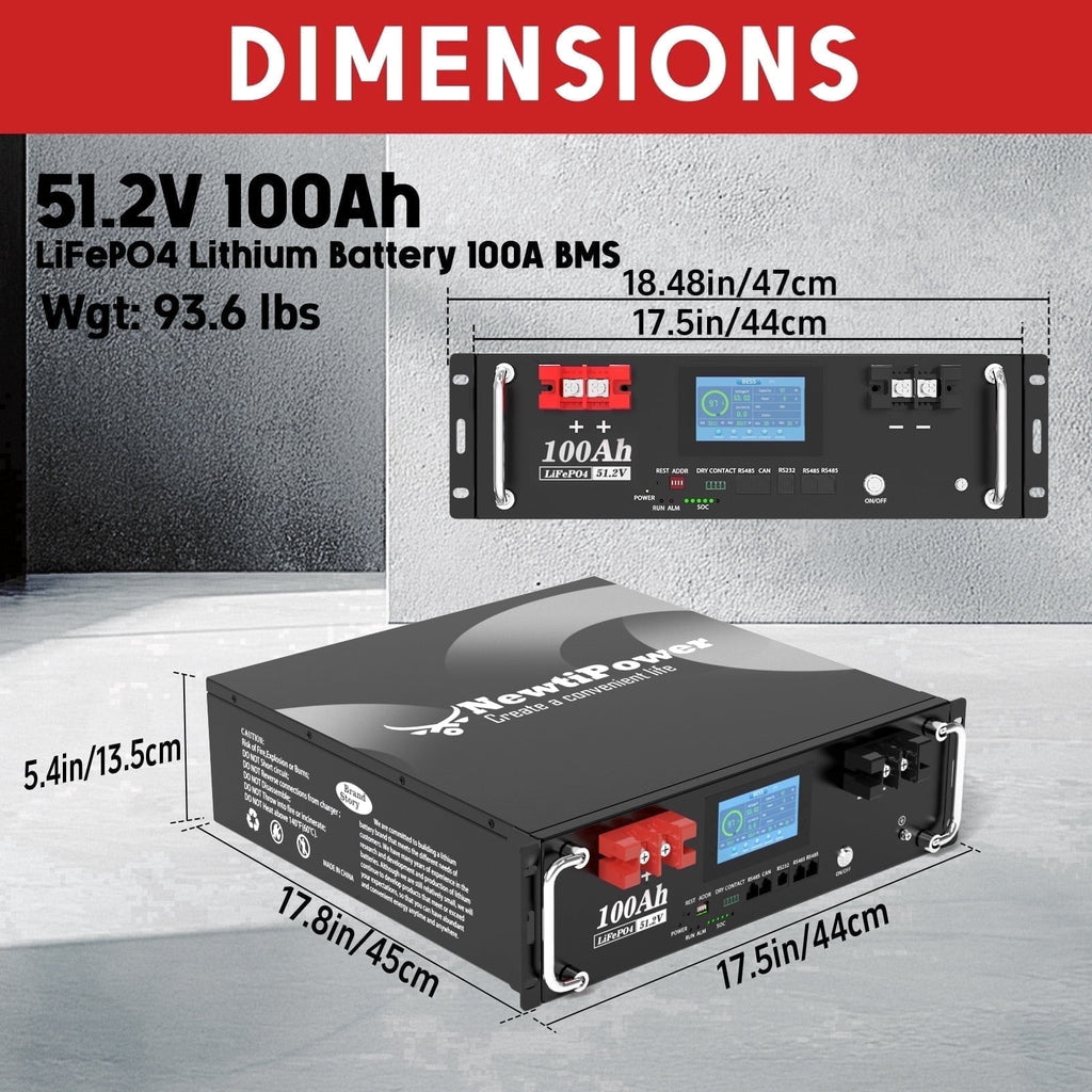 48V 100Ah 3U 5.12KW Server Rack Lithium LiFePO4 Battery with Monitor&100A BMS Grade A Cells, Supports CAN/RS232/RS485,10000+ Cycles,Perfect for RV,Home Storage,Solar Power System