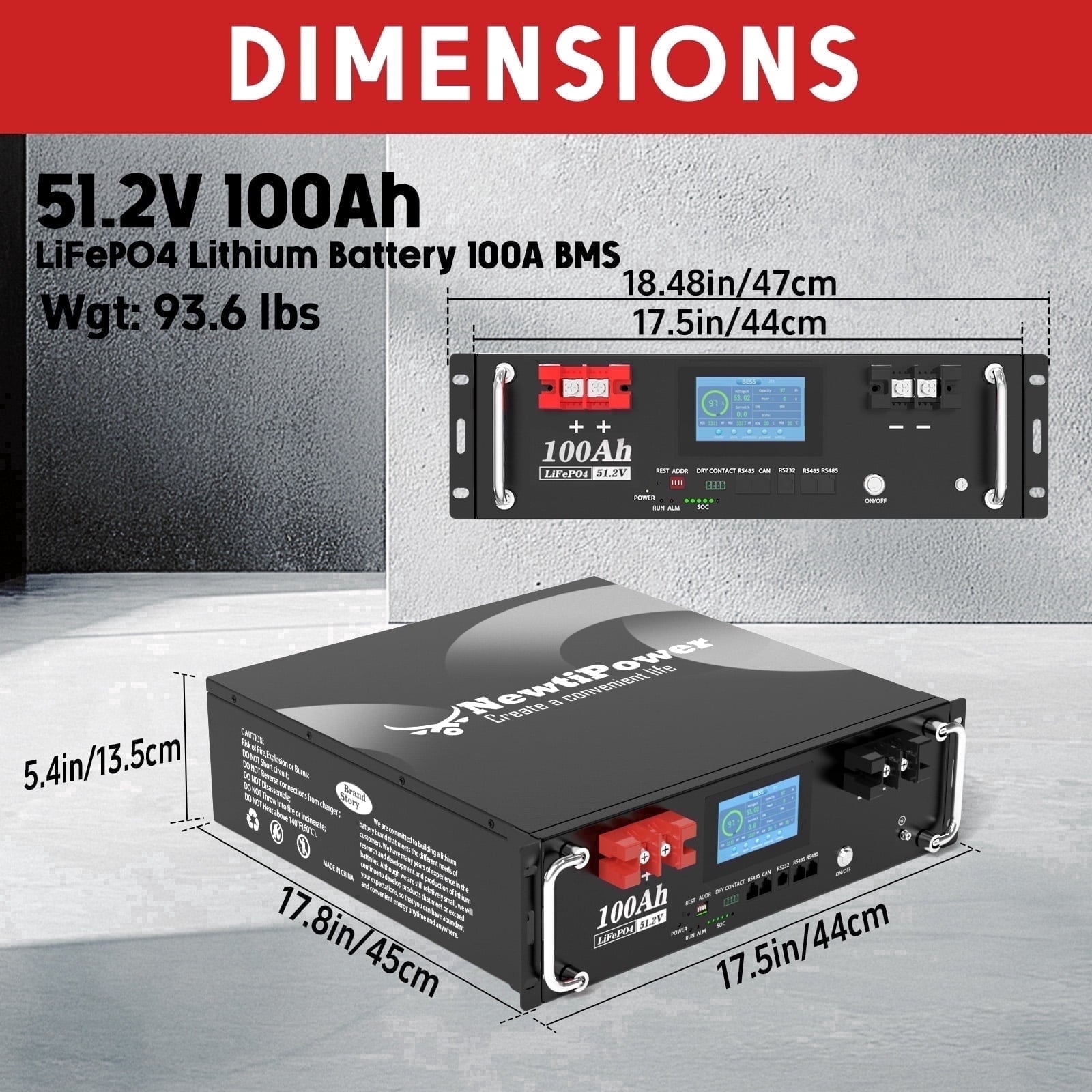 48V 135Ah 5.12KW Server Rack Lithium LiFePO4 Battery with Monitor&200A BMS Grade A Cells, Supports CAN/RS232/RS485,10000+ Cycles,Perfect for RV,Home Storage,Solar Power System