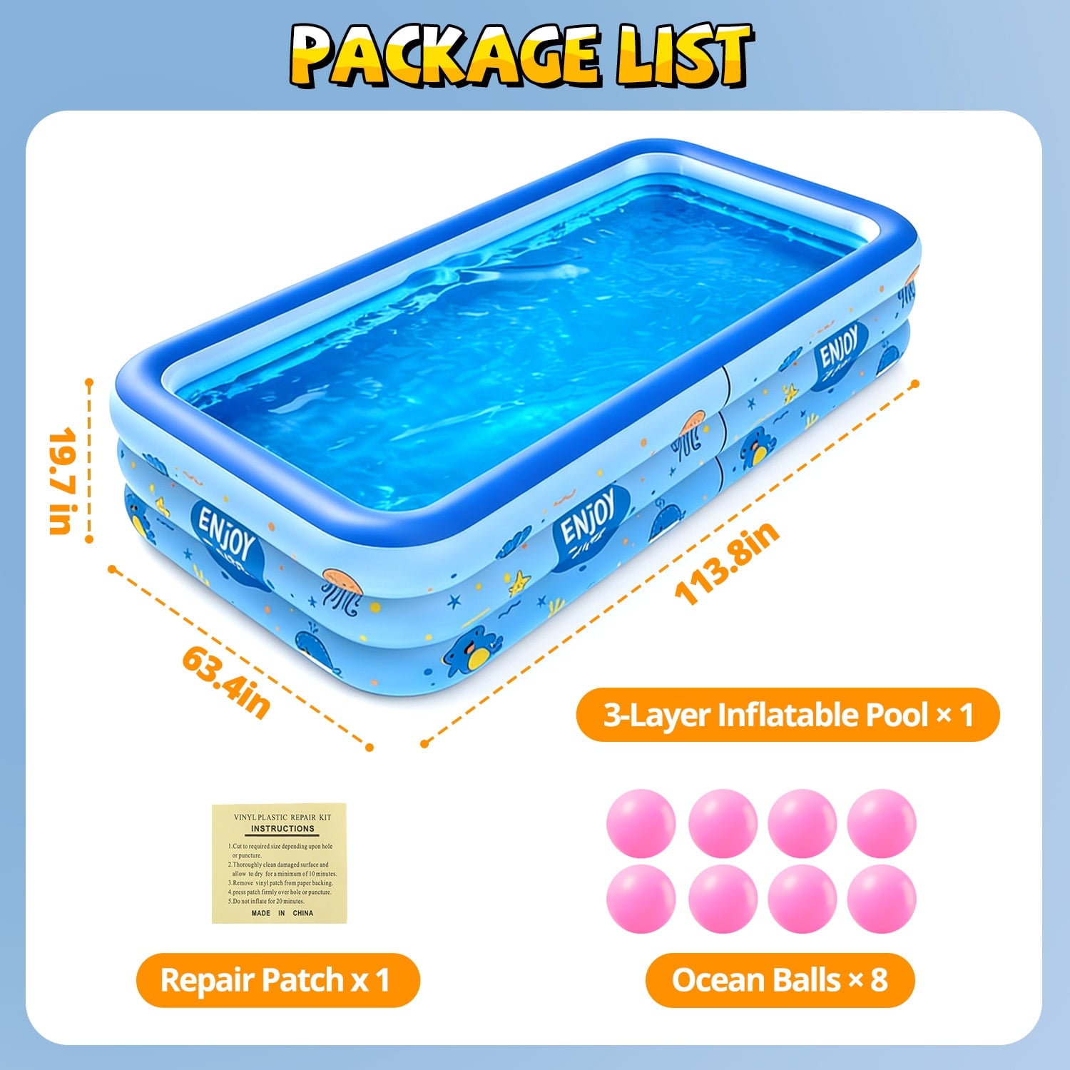 WonderStone 2 in 1 Inflatable Pool with Sprinkler, 118''x 71''x 24'' Oversizd Thickened Family Swimming Pool, Blow up Pool for Adult Kids Children Summer Outdoor Garden Backyard