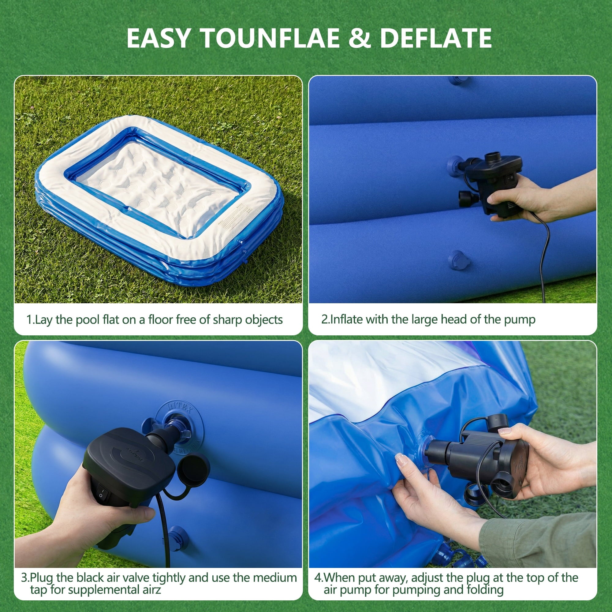GVDV Blow Up Pool, Thickened Inflatable Pool for Kids, Adults, Family, 9.83 x 5.97 x 1.67 ft, Full-Sized Inflatable Kiddie Pools, Swimming Pool, Rectangle