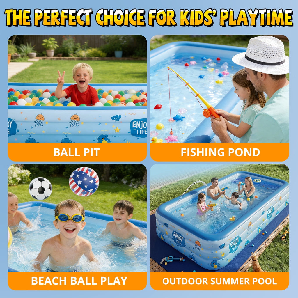 WonderStone 2 in 1 Inflatable Pool with Sprinkler, 118''x 71''x 24'' Oversizd Thickened Family Swimming Pool, Blow up Pool for Adult Kids Children Summer Outdoor Garden Backyard