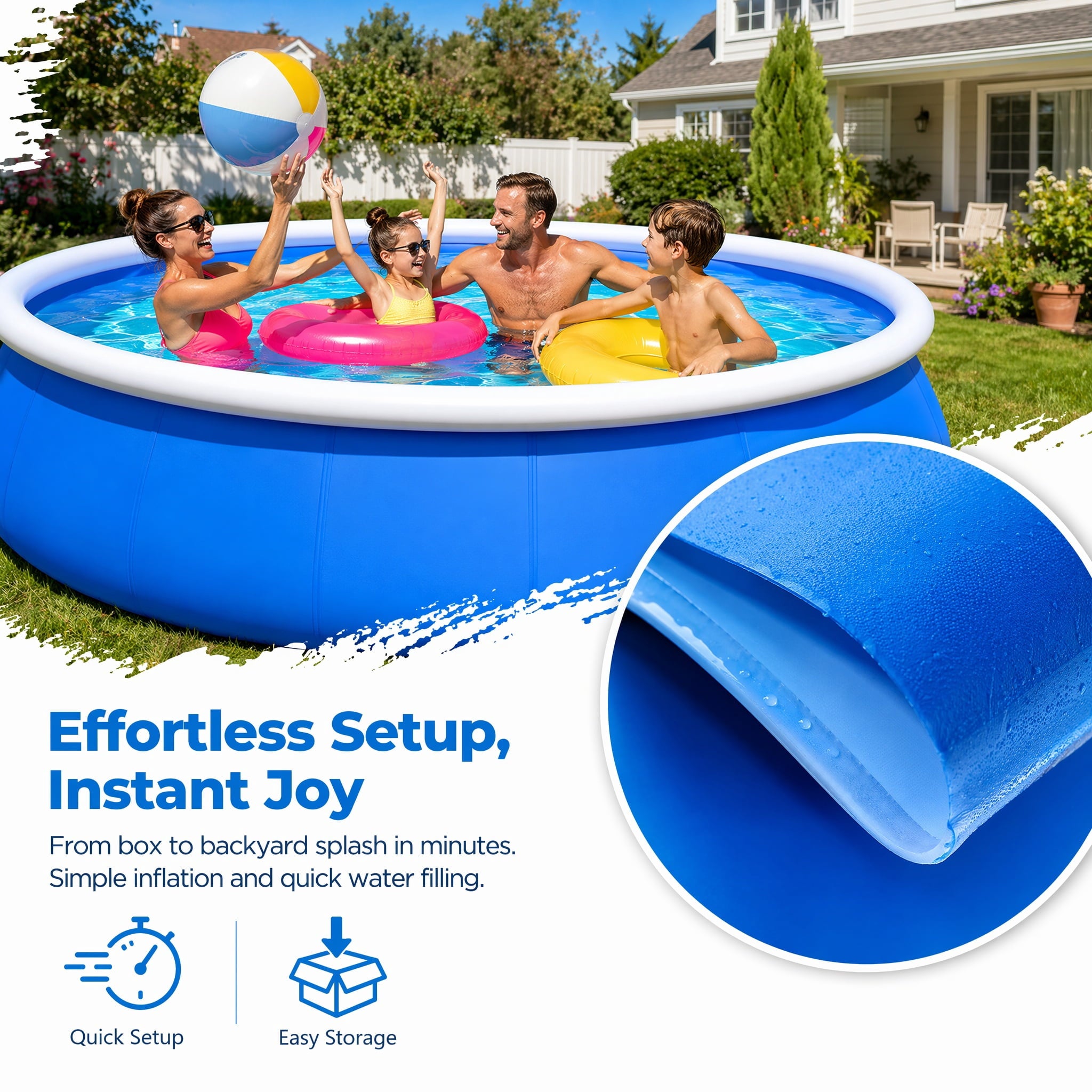12FT Butterfly Coil Mesh Inflatable Pool 366x76cm Large Blow Up Swimming Pool Family Summer Water Pool for Backyard Outdoor Garden