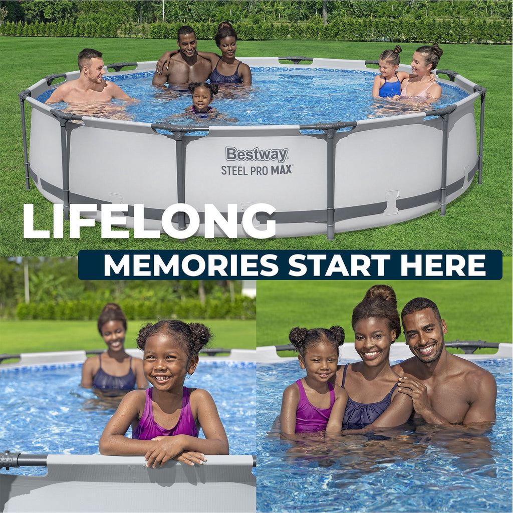 Open Box Bestway Steel Pro MAX 12' x 30 Above Ground Swimming Pool Set, Gray