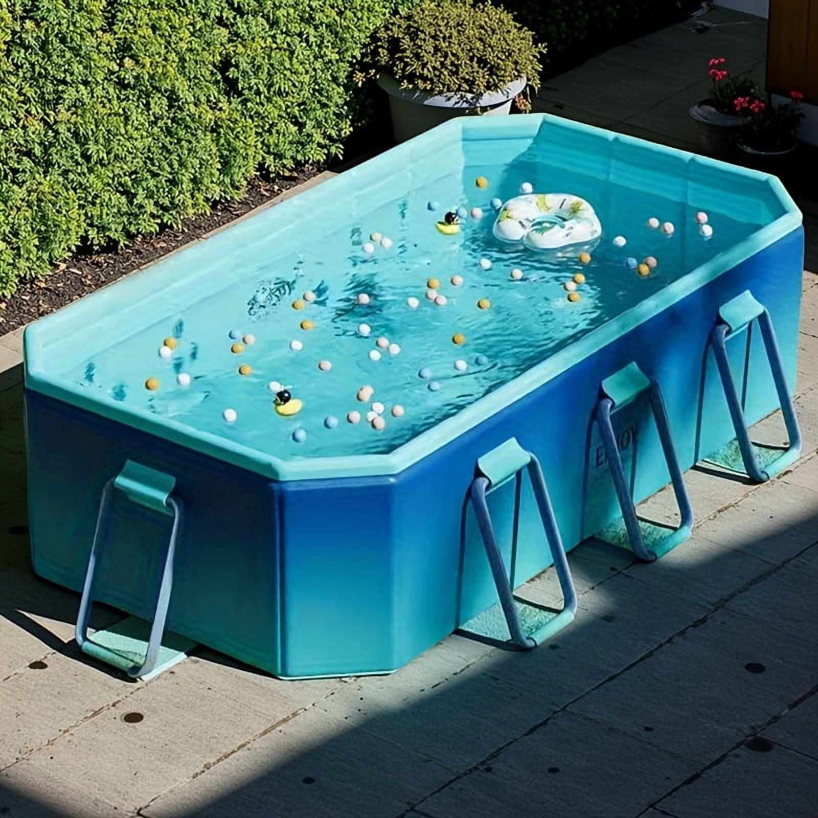 82/102 Inch No-Installation, No-Inflation Adult Swimming Pool, Thickened Wear-Resistant PVC Bracket Solid Non-Inflatable Quick-Open Simple Pool for Home Use, Outdoor Courtyard Party Pool