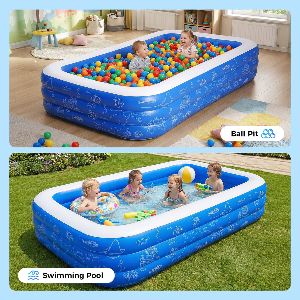 TASKBAY Inflatable Pool for Kids and Adults, 118 X 67.7 X 22 Oversized Thickened Family Blow Up Swimming Pool for Outdoor, Garden, Backyard, Blue