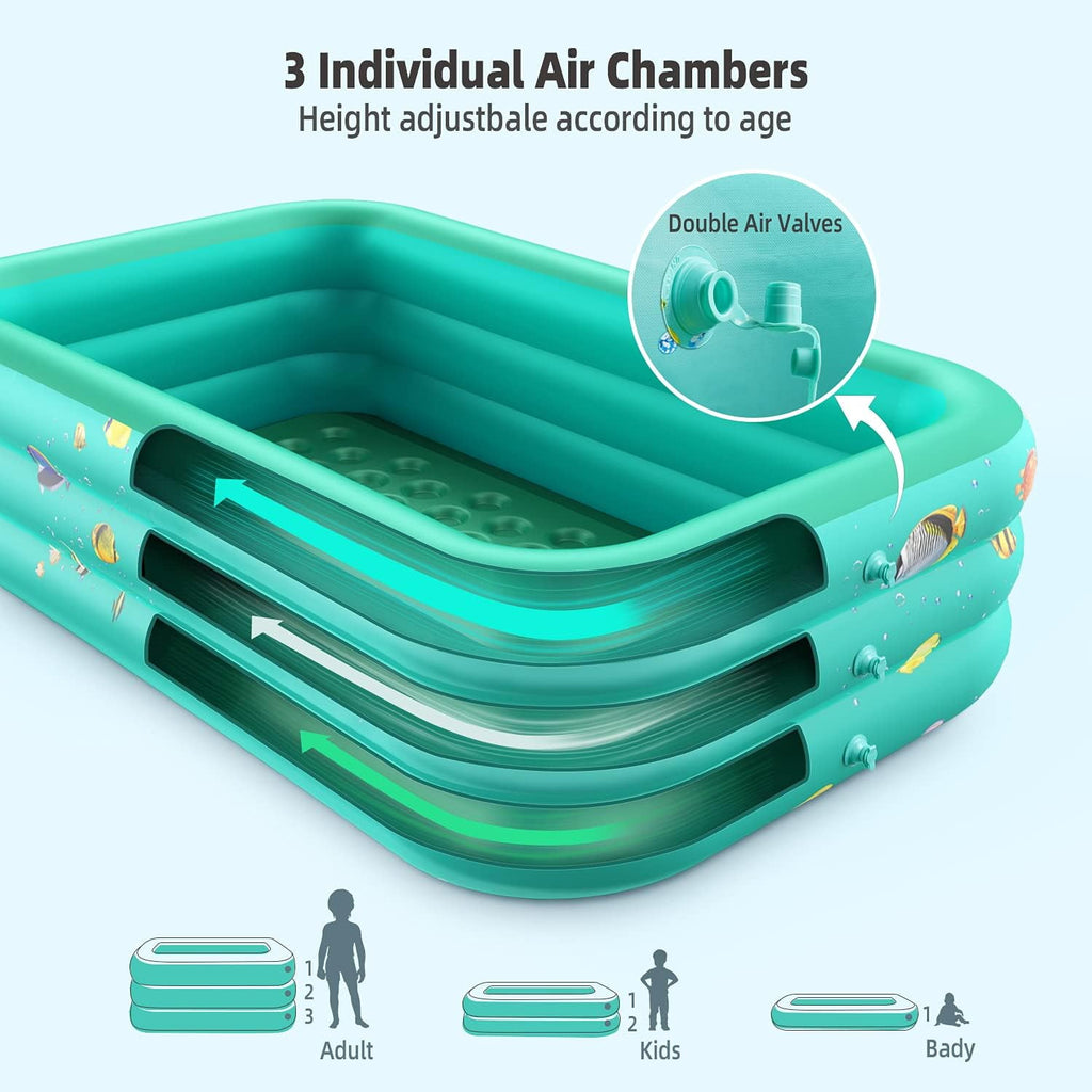 GVDV Inflatable Pool, 9.83 x 6 x 1.83 ft Family Swimming Pools for Kids, Toddlers, Infant, Adult, Rectangular, Thickened