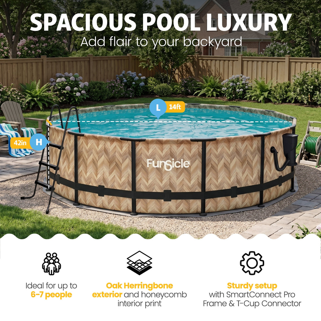 Funsicle 14' x 42 Oasis Above Ground Pool Set with Pump, Round Frame - Cool Gray